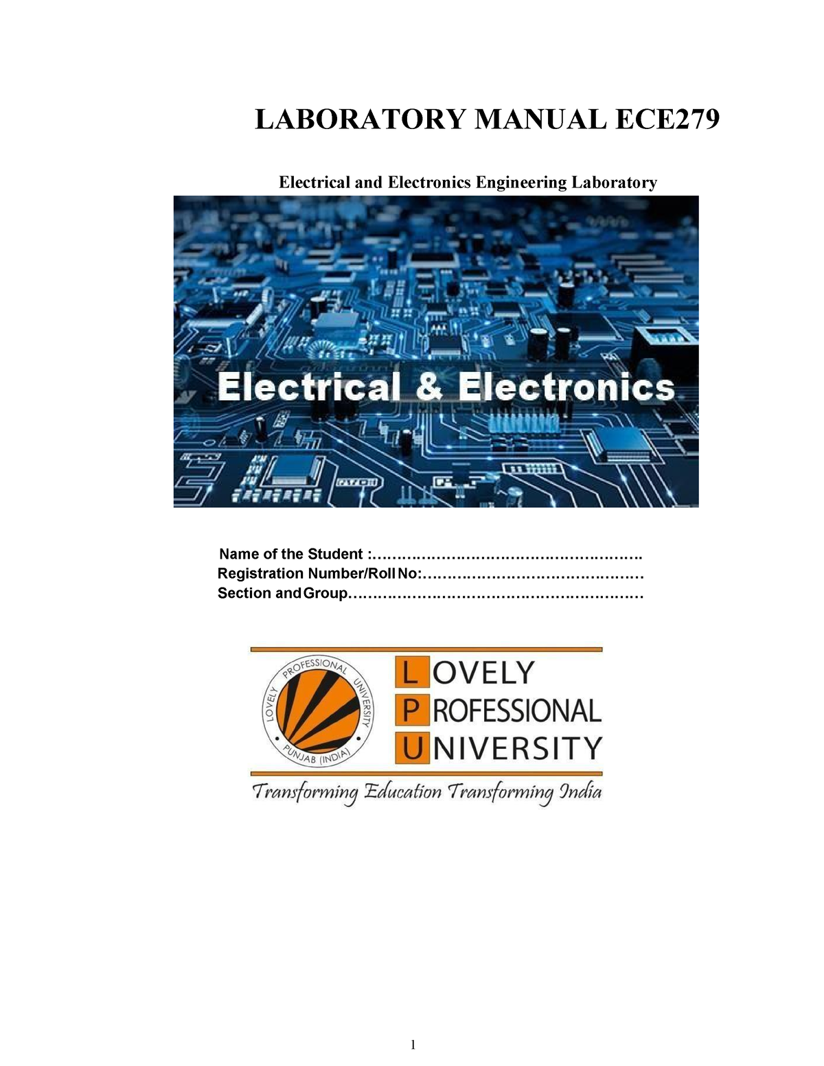 Electronics ECE249 - 1 LABORATORY MANUAL ECE Electrical And Electronics ...