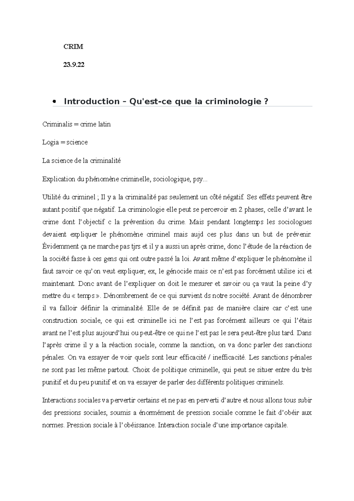 introduction à la criminologie - CRIM 23. Introduction – Qu'est-ce que ...