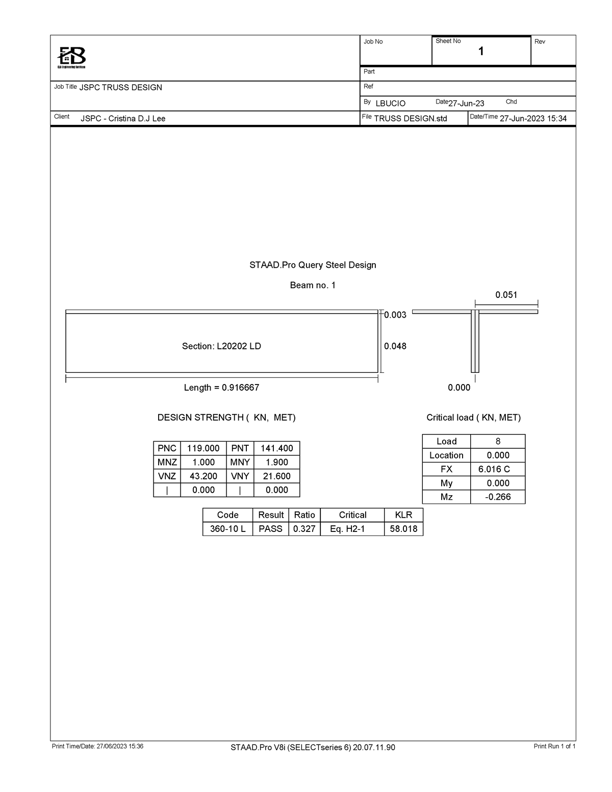 Trusses - Structural Analysis Sample - 1 Part Job Title JSPC TRUSS ...