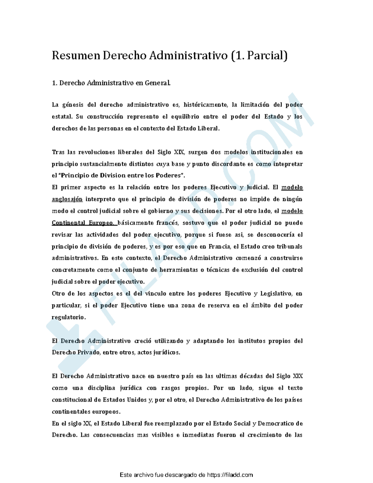 Resumen Derecho Administrativo - Parcial) 1. Derecho Administrativo En ...