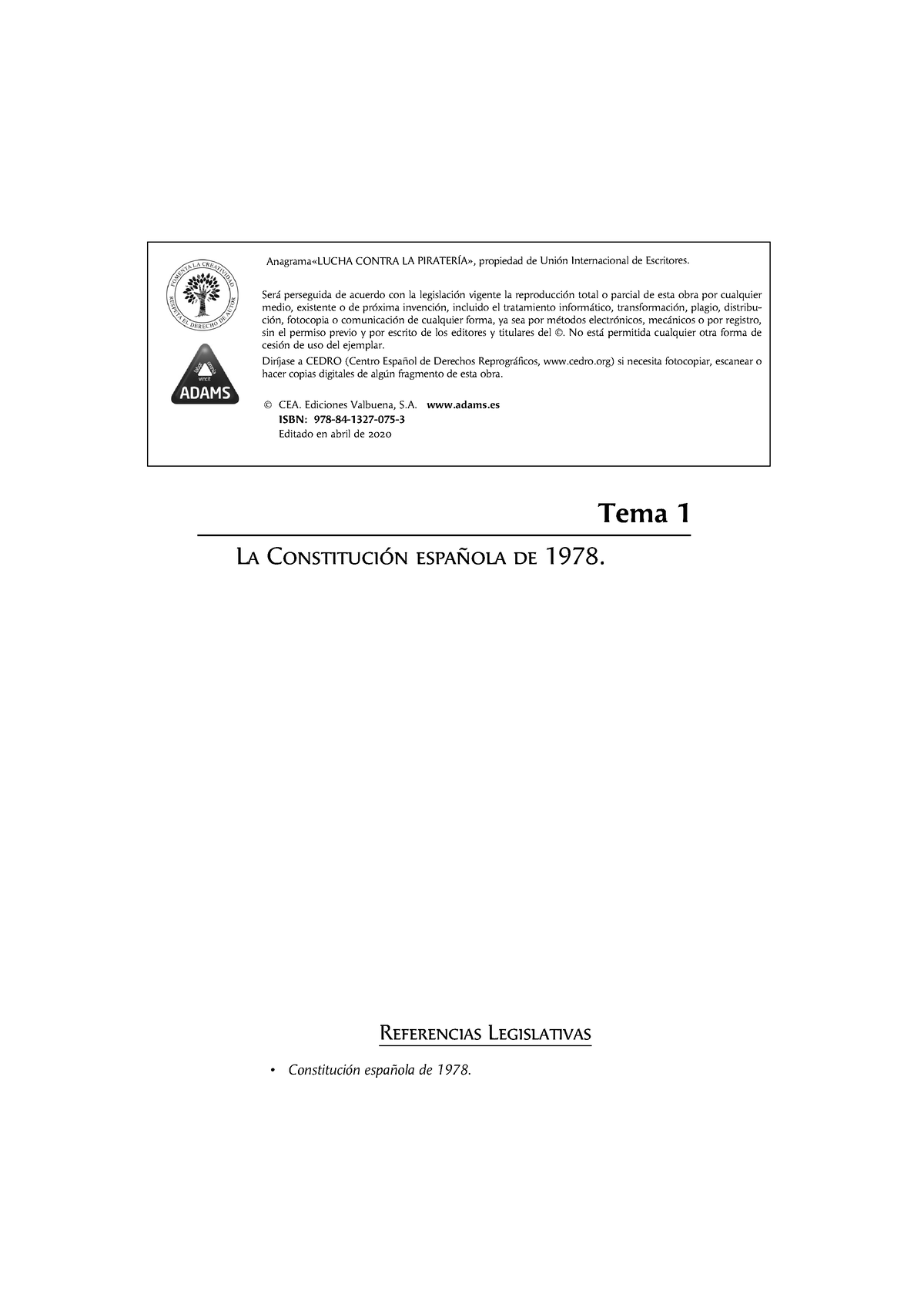 Tema01 - Apuntes Derecho - Tema 1 La Constitución Española De 1978 ...