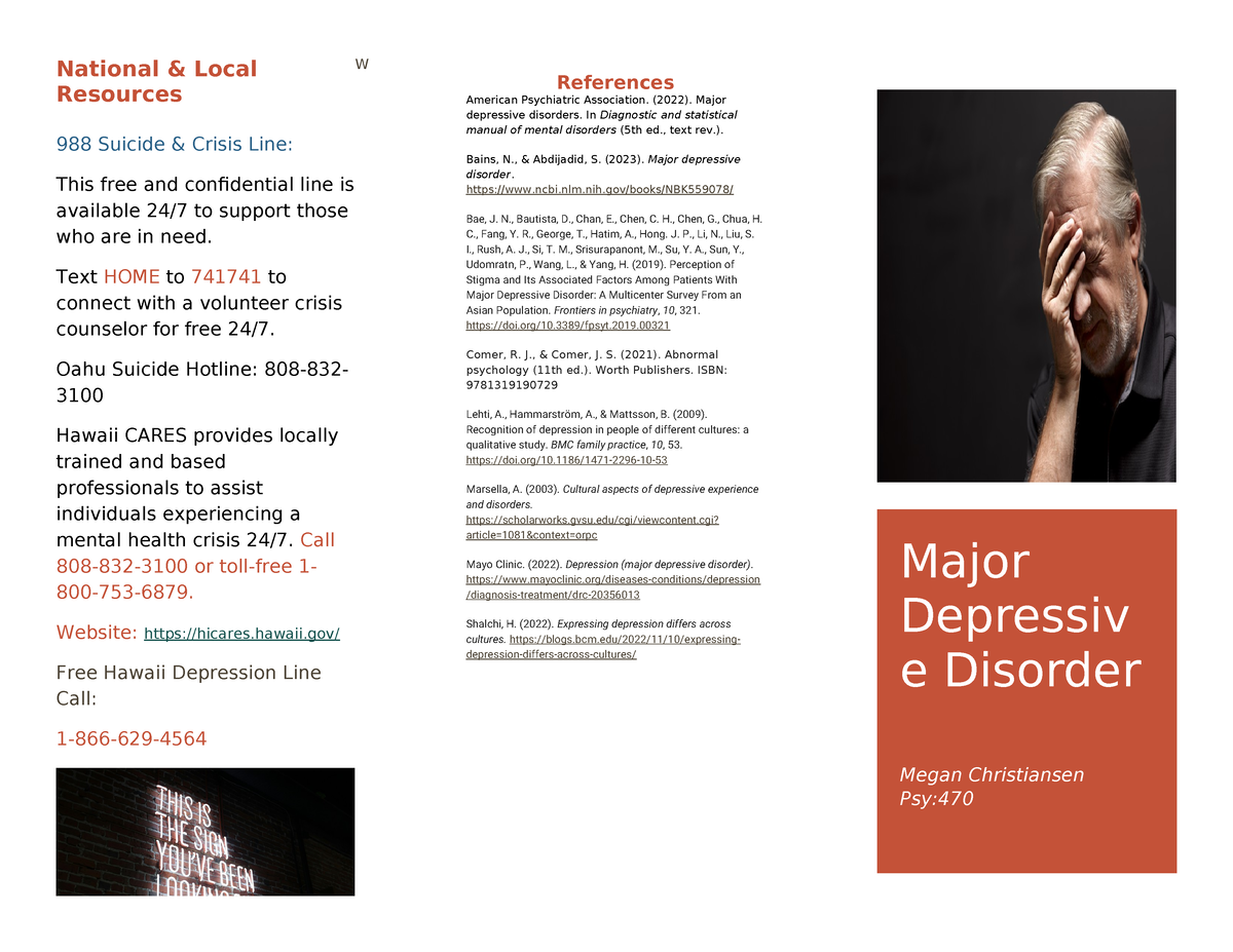 Brochure Psy 470 - National & Local Resources 988 Suicide & Crisis Line 