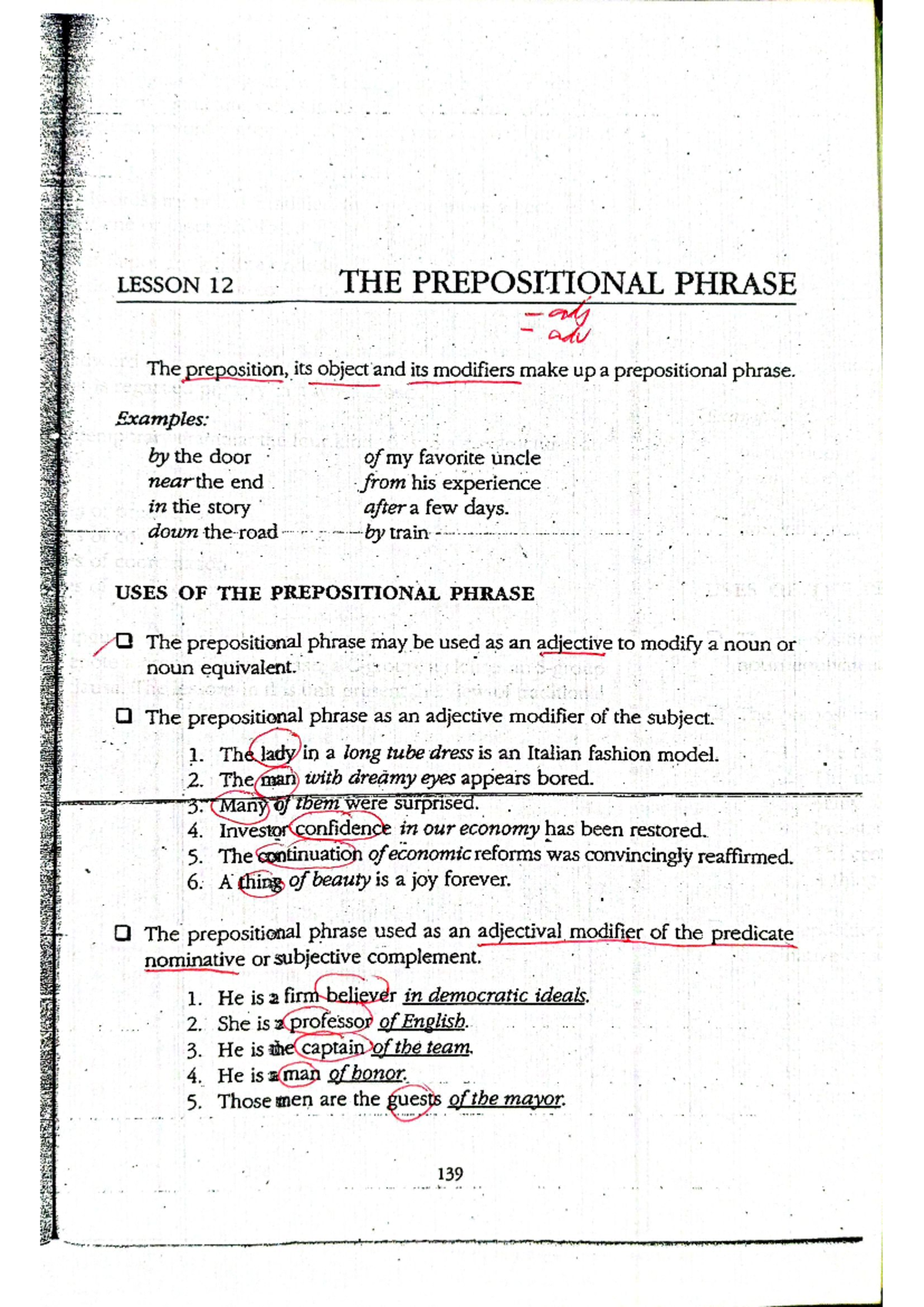 Phrases - LESSON 12 THE PREPOSITIONAL PHRASE The preposition, its ...
