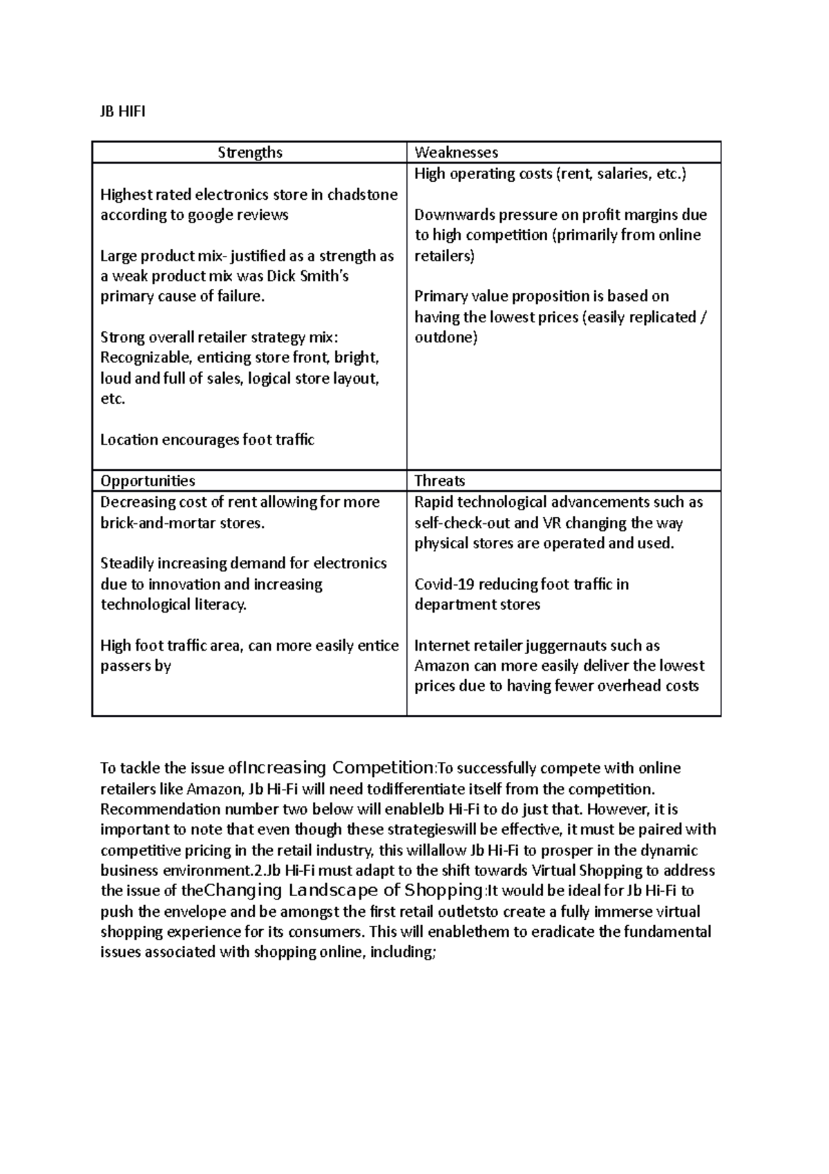 JBHIFI asasssasas JB HIFI Strengths Weaknesses Highest rated