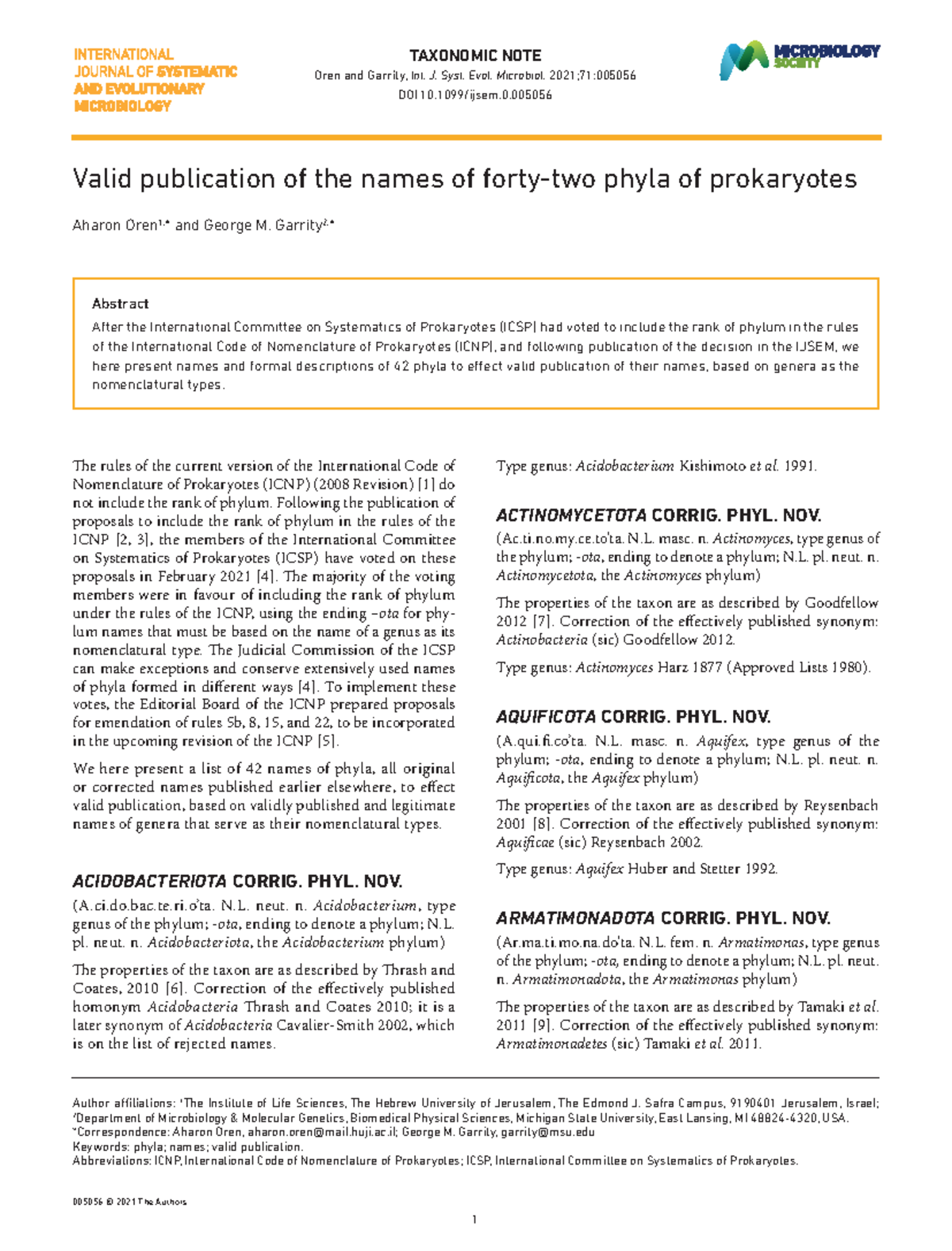 New phylum names - fylum namen, extra document - Valid publication of ...