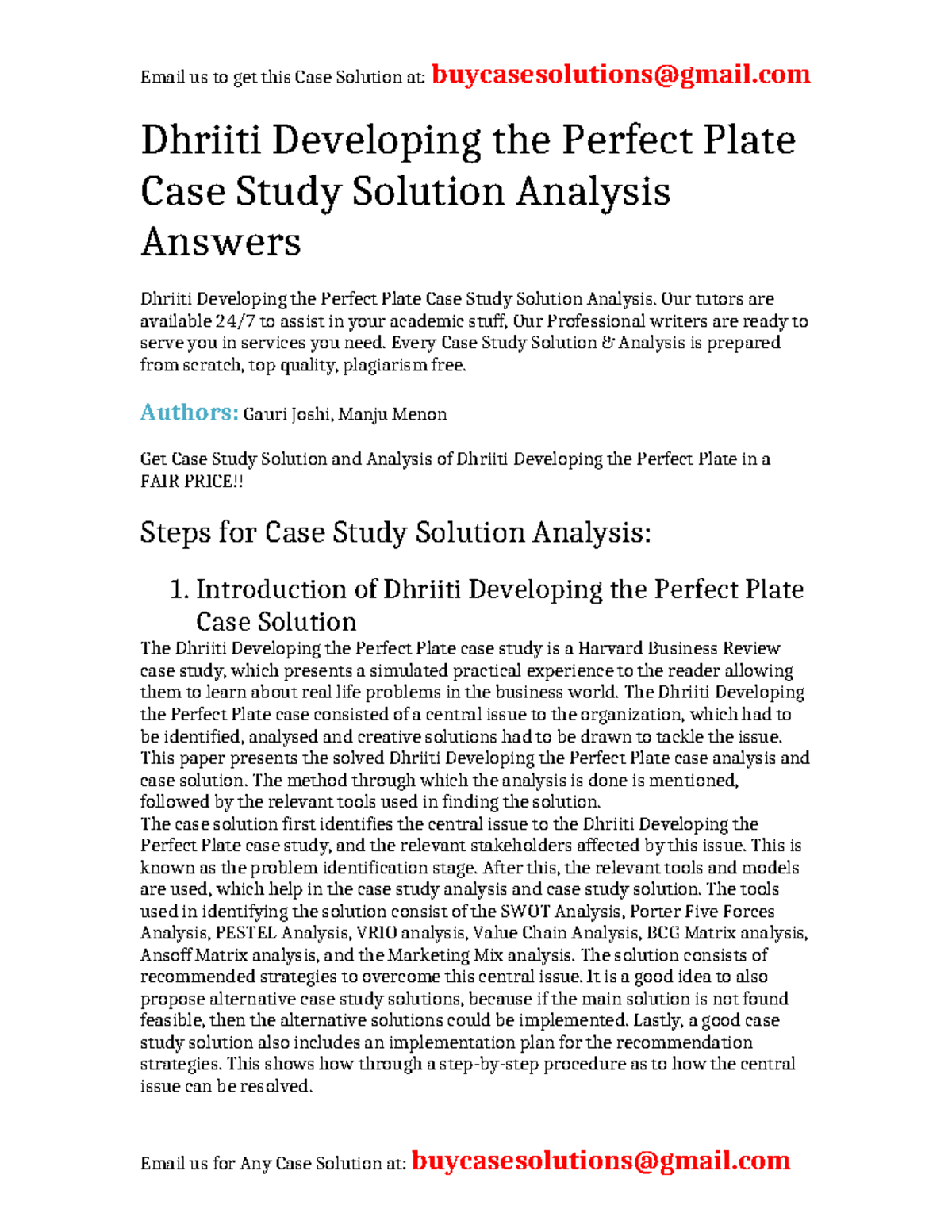 Case Solution Dhriiti Developing the Perfect Plate - Dhriiti Developing ...