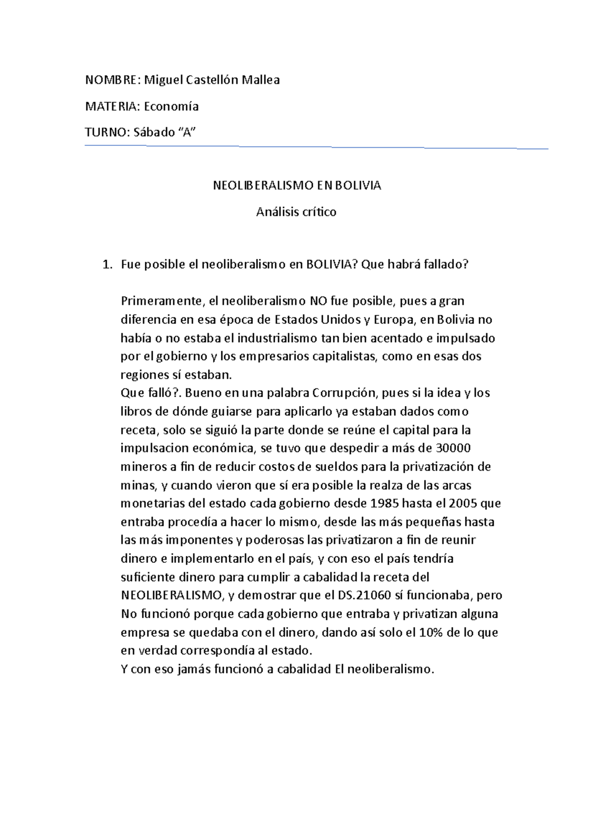 Neoliberalismo en Bolivia de la época antigua aquella - Tecnología del