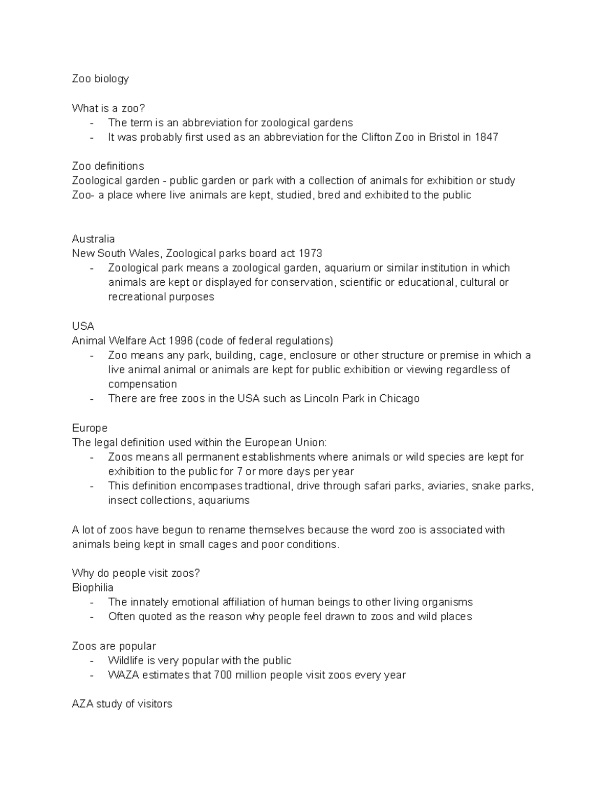 Zoo bio revision notes Zoo biology What is a zoo? The term is an