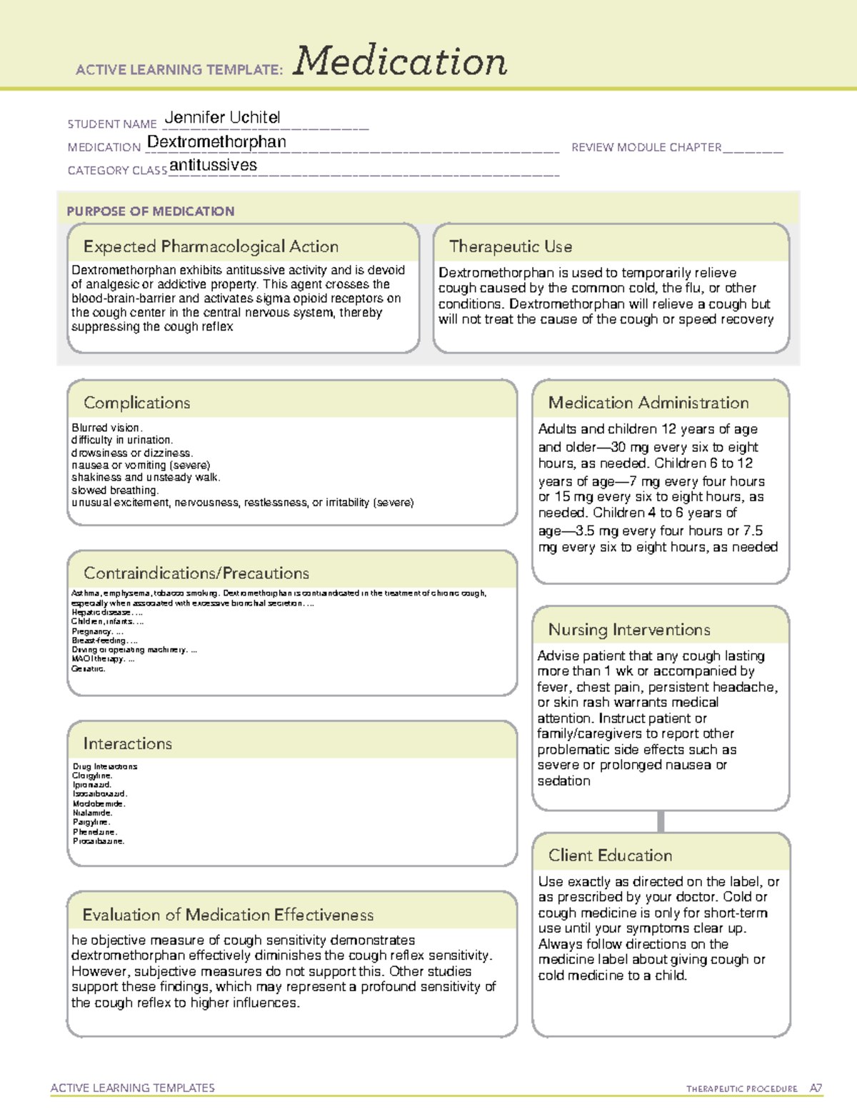 Dextromethorphan - med sheet - ACTIVE LEARNING TEMPLATES THERAPEUTIC ...