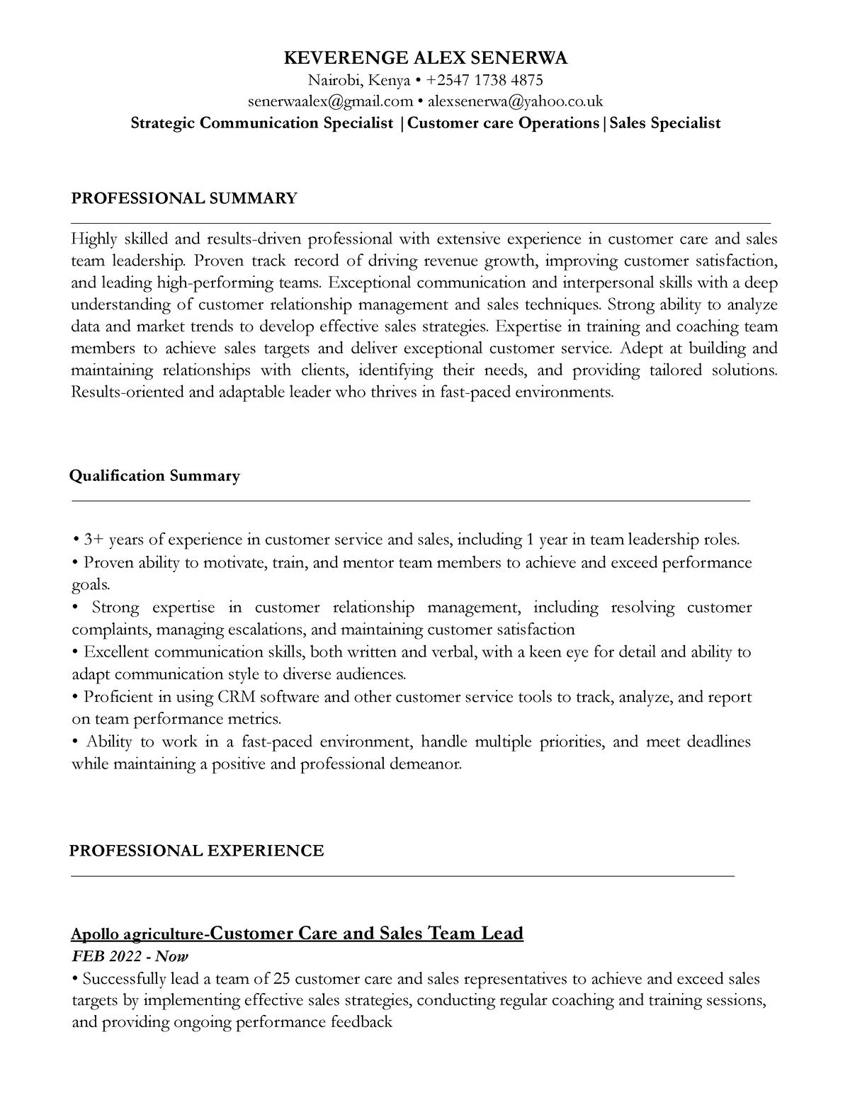 Keverenge ALEX Resume 2023 - KEVERENGE ALEX SENERWA Nairobi, Kenya ...