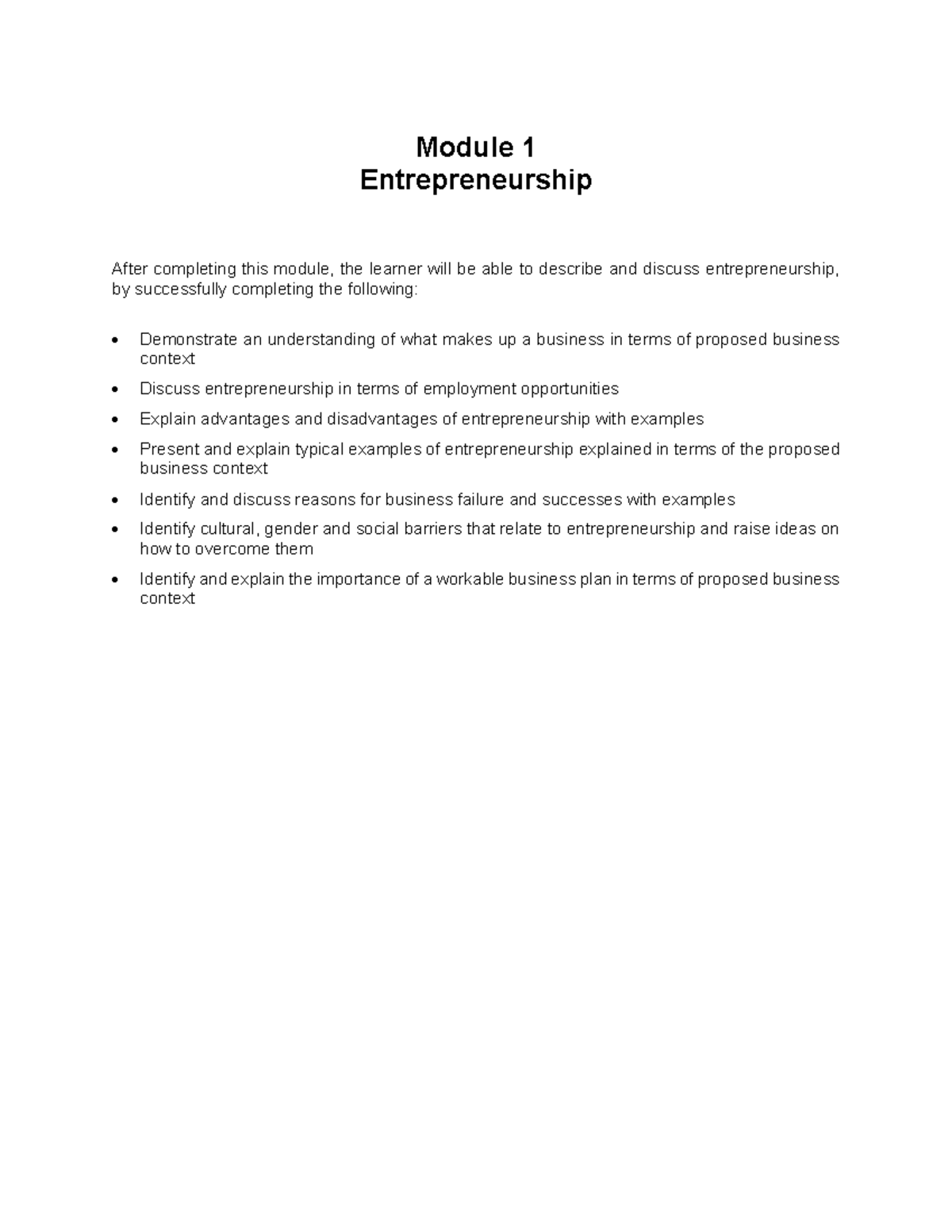 Entrepreneurship - notes - Module 1 Entrepreneurship After completing ...