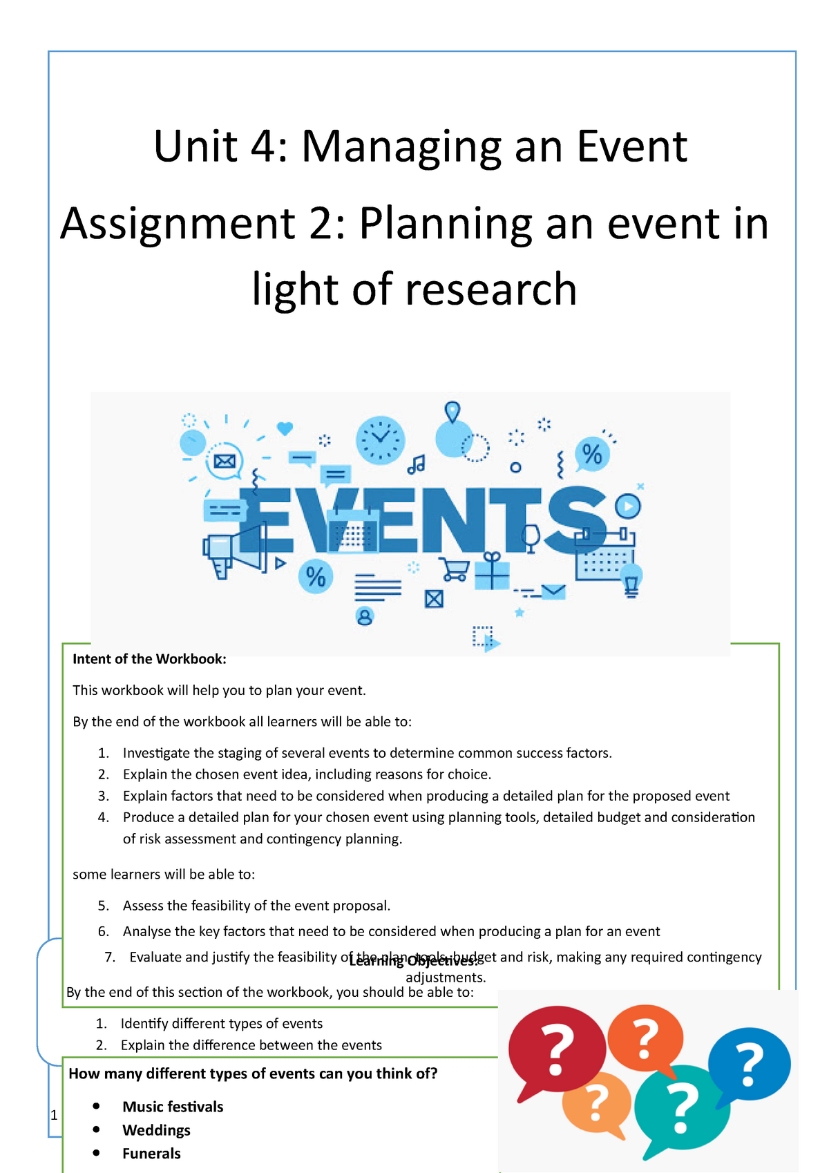 unit 4 managing an event assignment 1 studocu