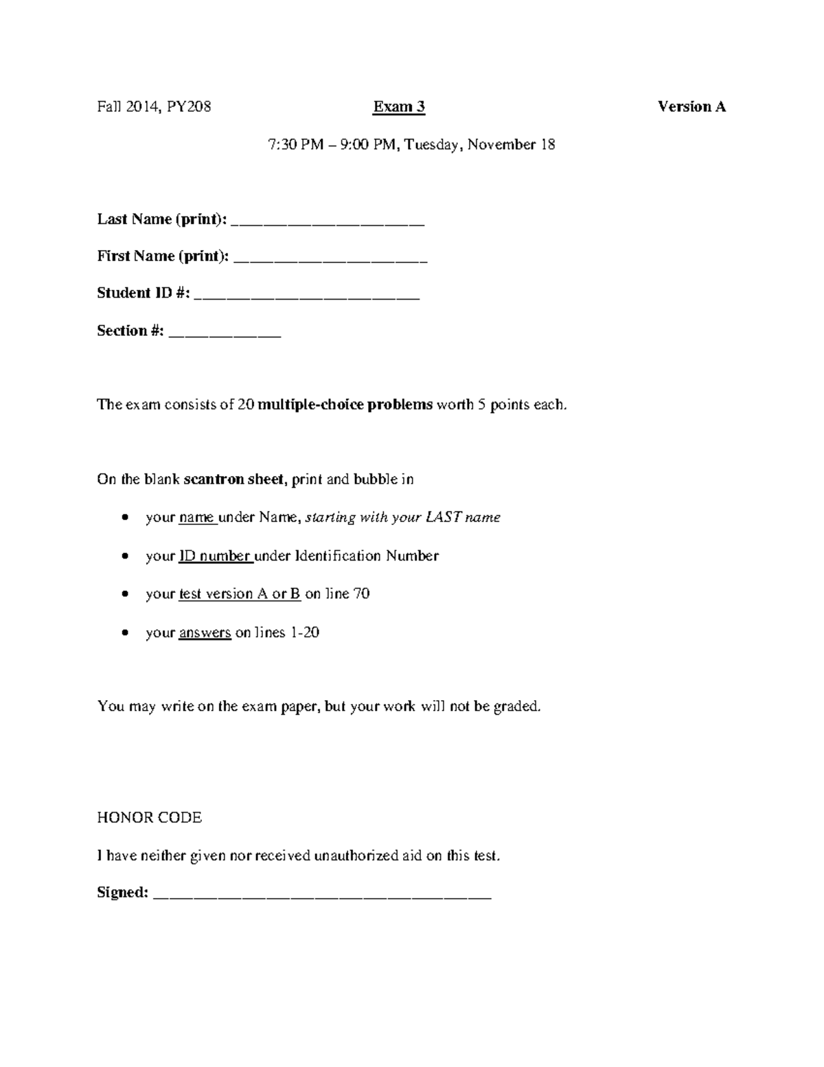Prac Test 3G - physics 2 practice test G for test 3 problems - Fall ...