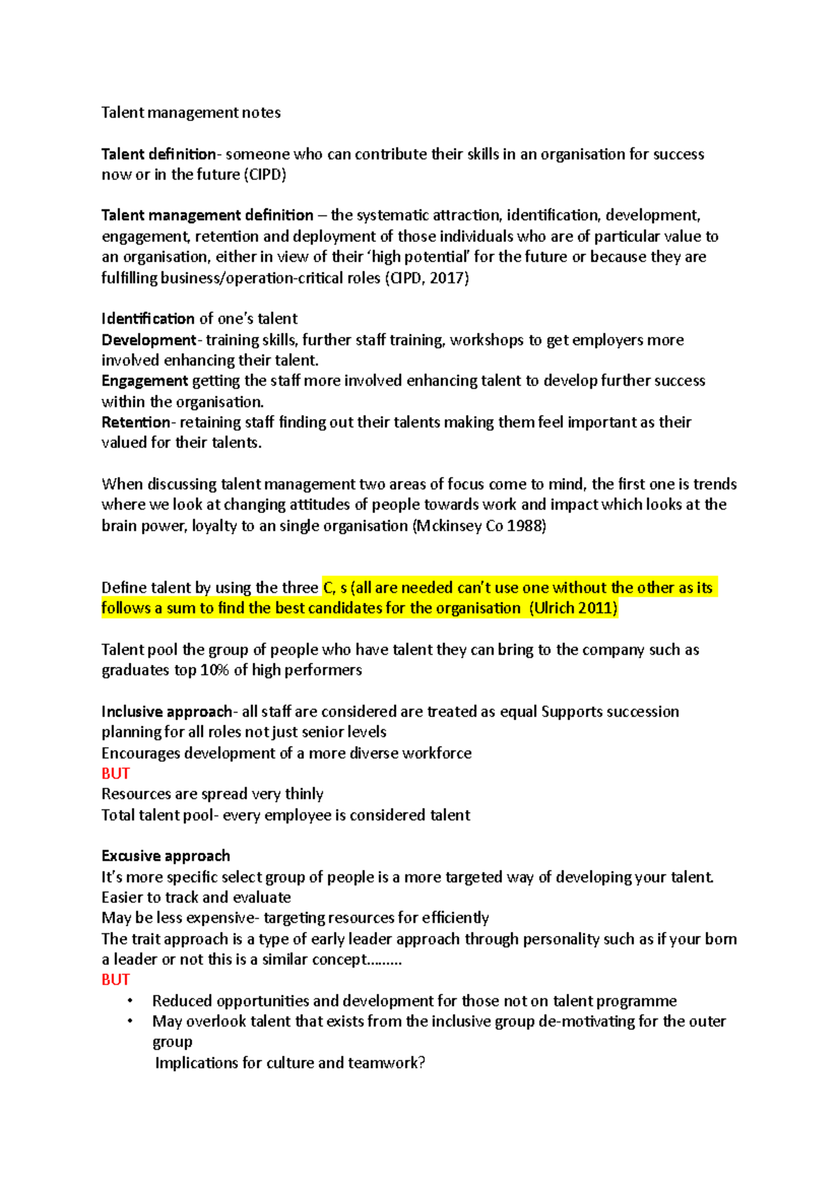 Talent management notes - Talent management notes Talent definition ...