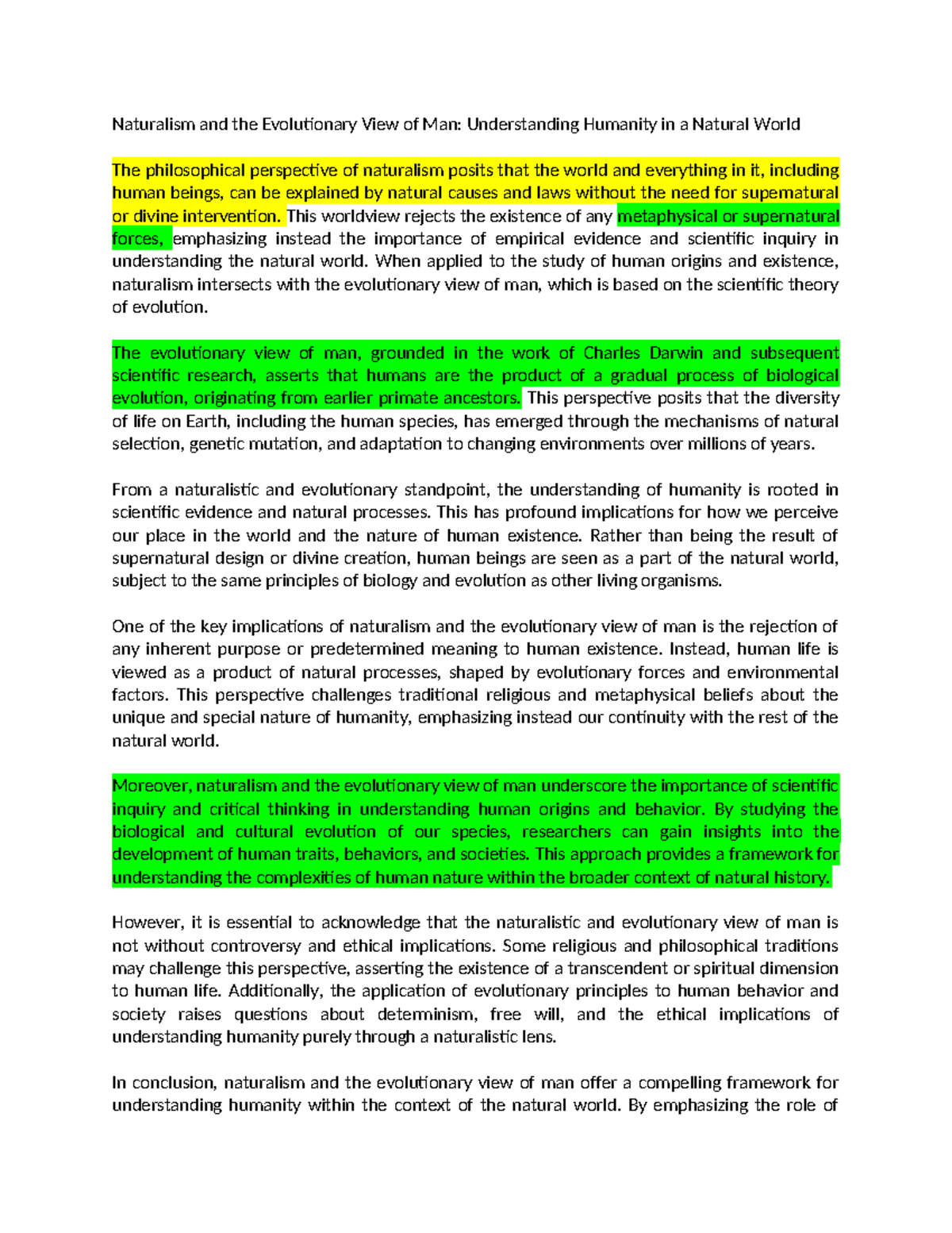 Naturalism and the Evolutionary View of Man - This worldview rejects ...