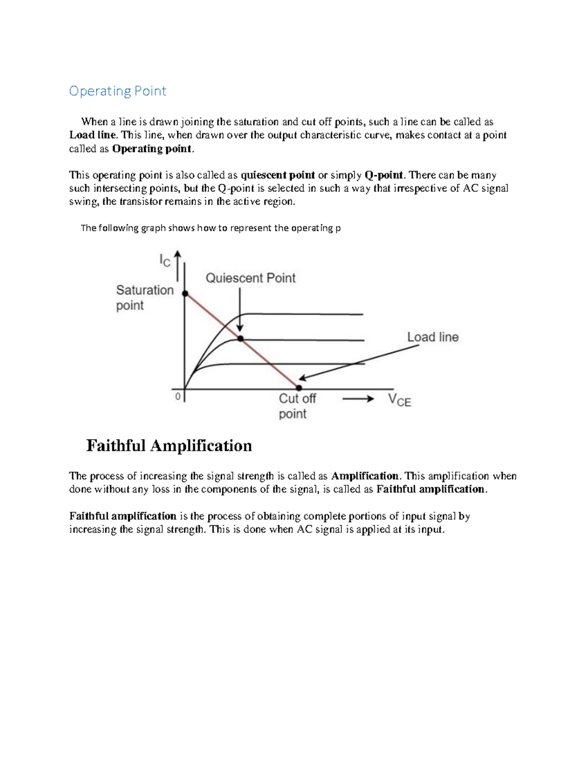 Operating Point - Operating Point When a line is drawn joining the ...