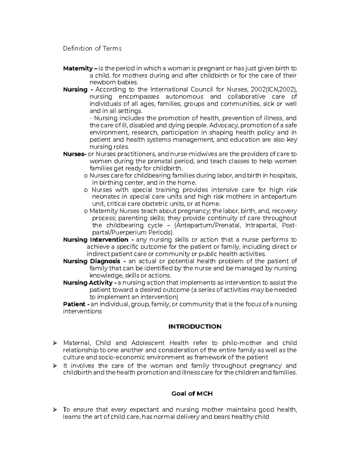 DOT Maternal Definition of Terms Maternity is the period in which a