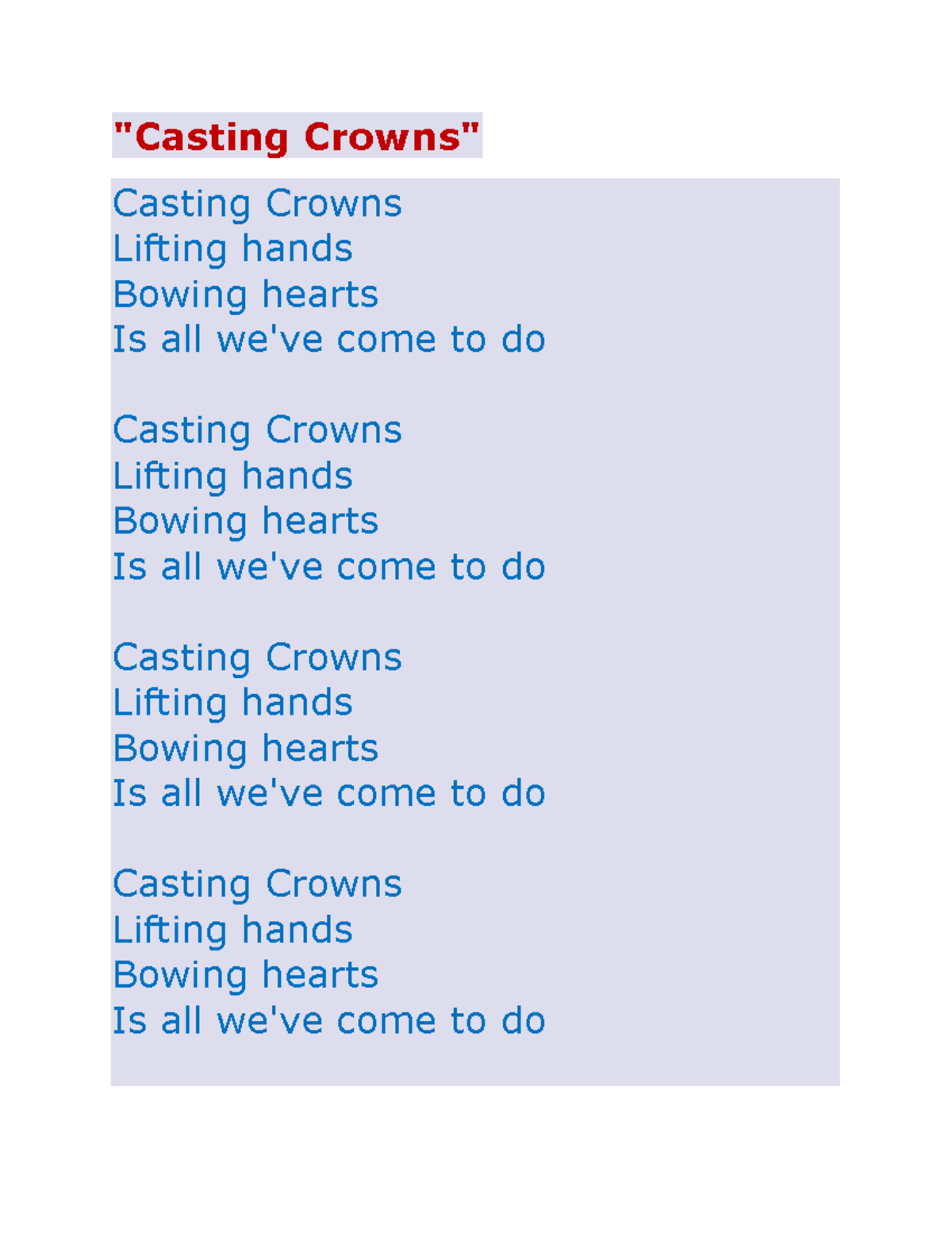 Casting Crowns Lyrics - Copy - "Casting Crowns" Casting Crowns Lifting