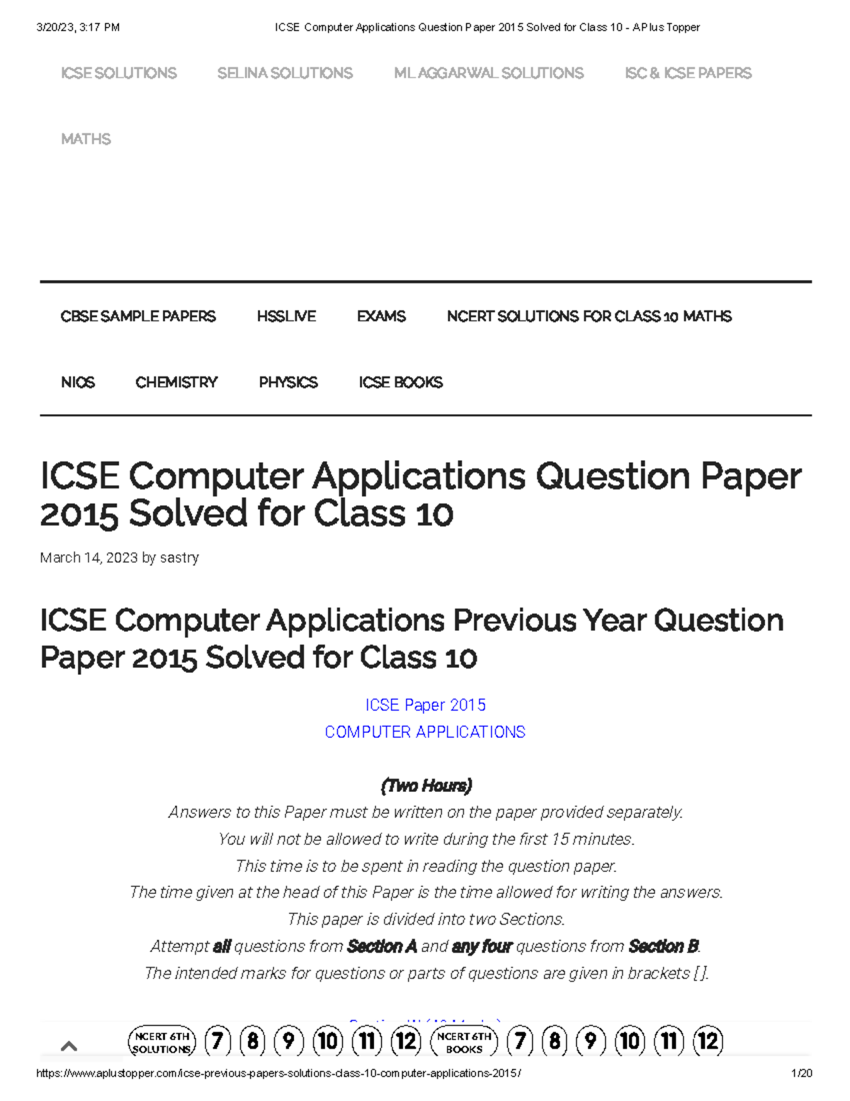 ICSE Computer Applications Question Paper 2015 Solved for Class 10 - A ...
