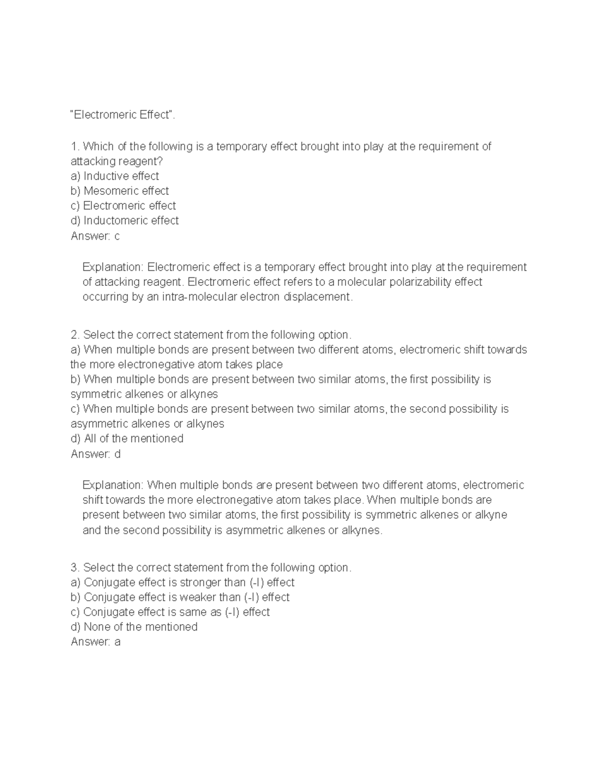 Engineering Chemistry (37) - “Electromeric Effect”. Which of the ...