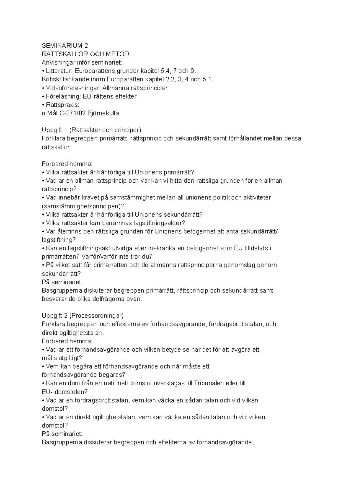 Seminarium 2 - Seminarie 2 - SEMINARIUM 2 RÄTTSKÄLLOR OCH METOD ...