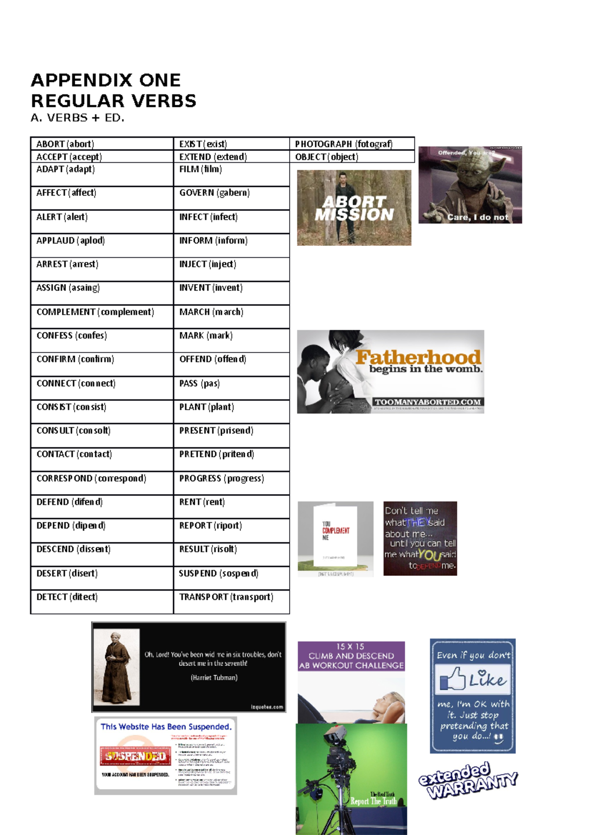 Regular and Irregular verbs basic - APPENDIX ONE REGULAR VERBS A. VERBS ...