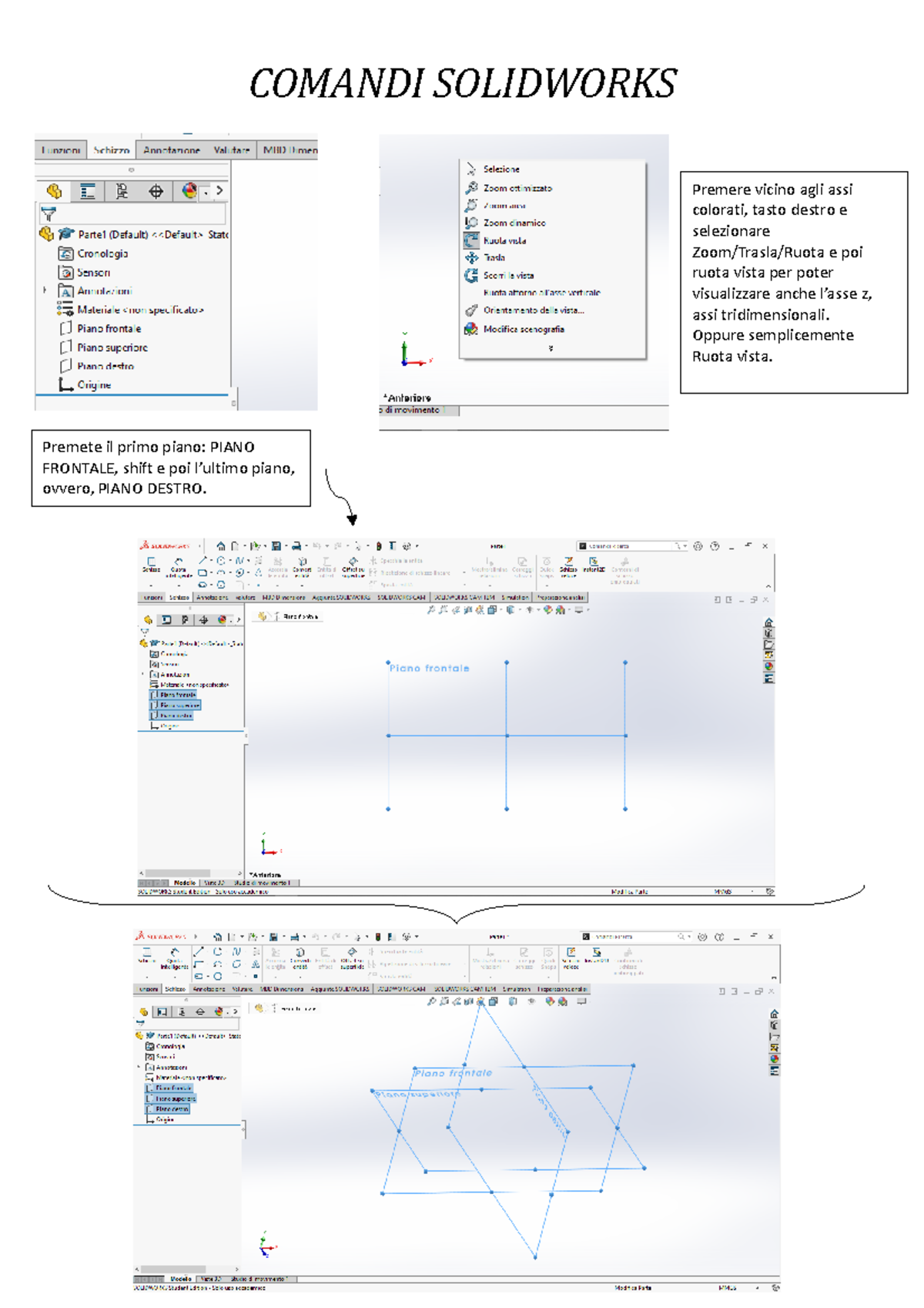 Teoria solidworks - COMANDI SOLIDWORKS Premete il primo piano: PIANO ...