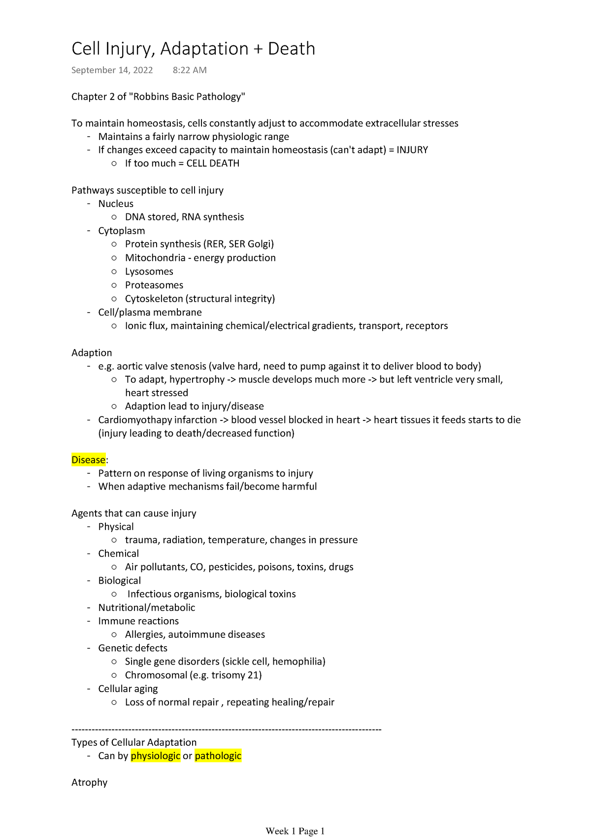 Cell Injury, Adaptation + Death - Chapter 2 of 