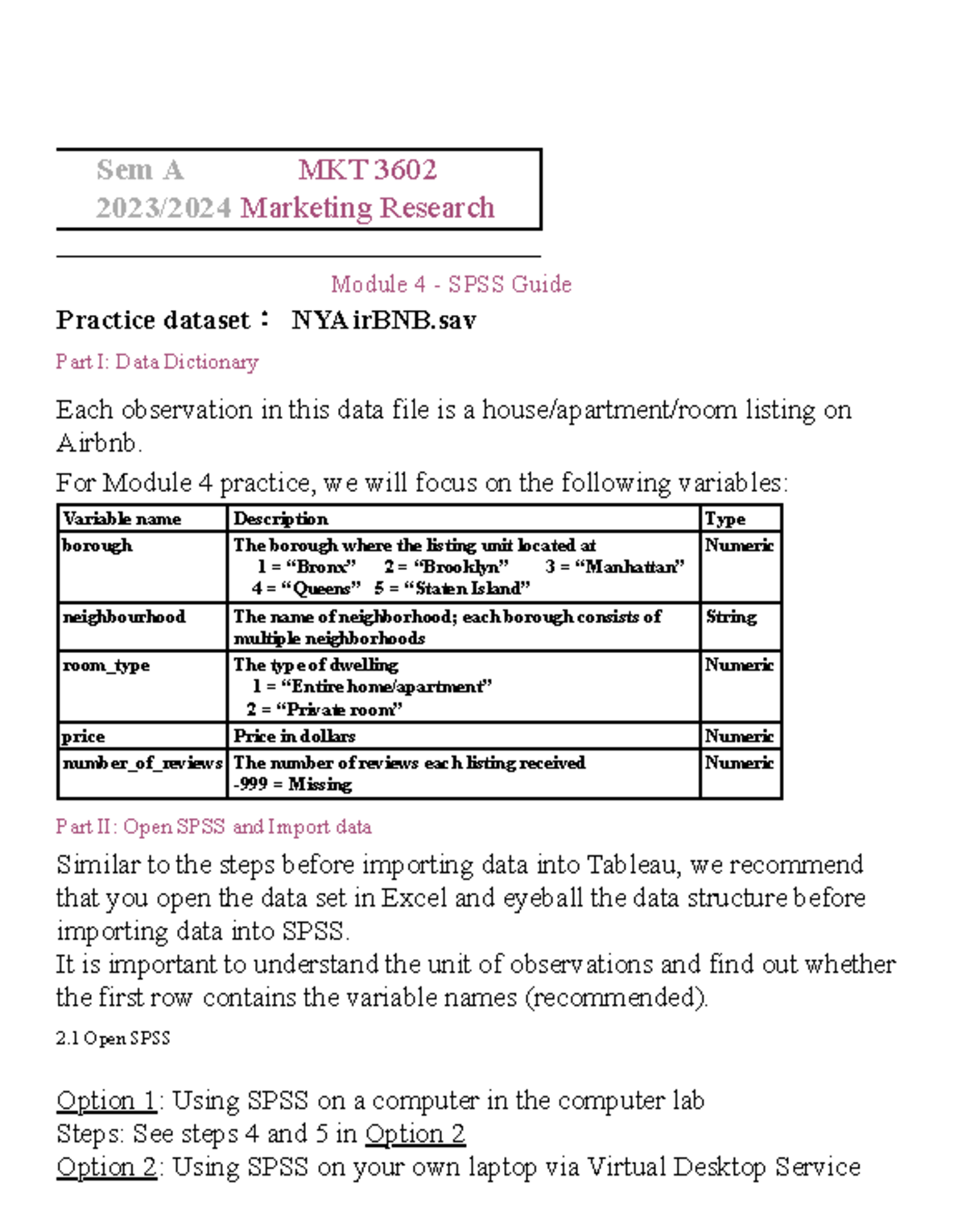 MKT3602+Module+4+-+SPSS - Sem A 2023/ MKT 3602 Marketing Research ...