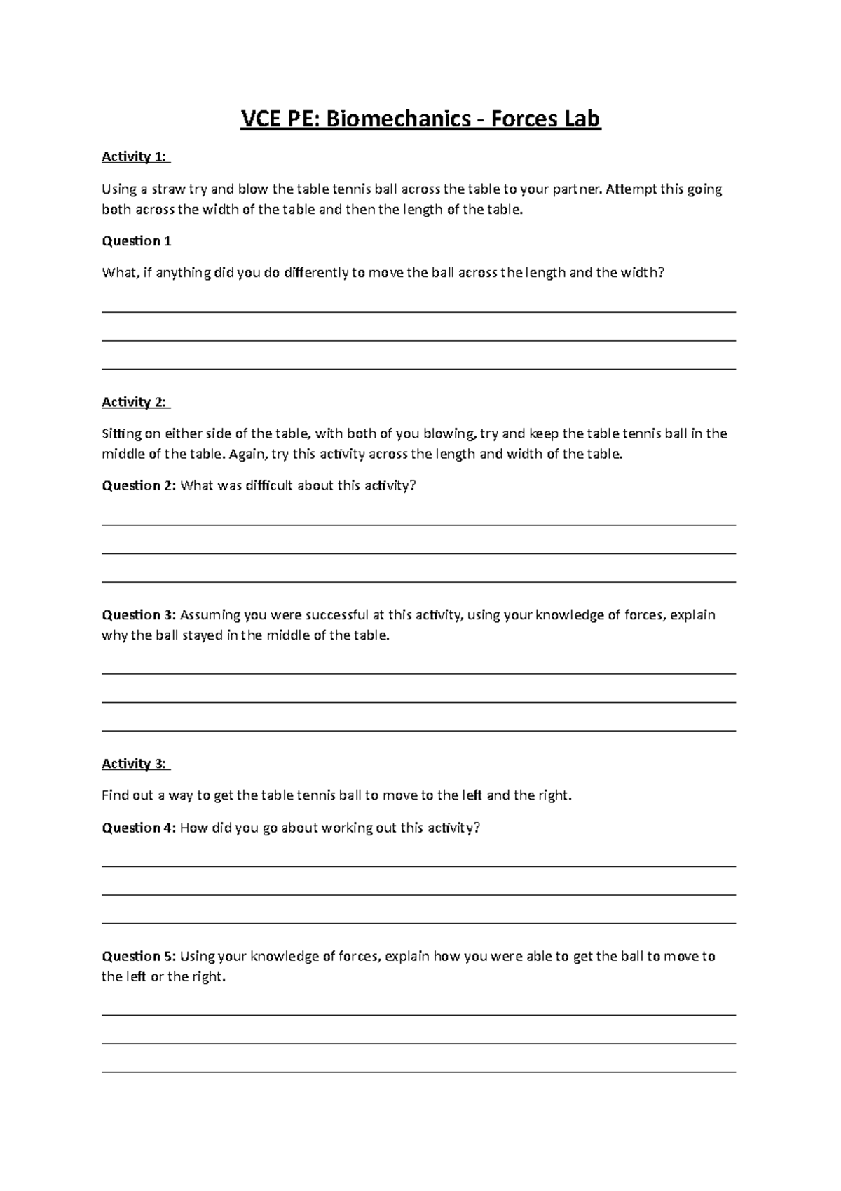Forces Lab - VCE PE: Biomechanics - Forces Lab Activity 1: Using a ...