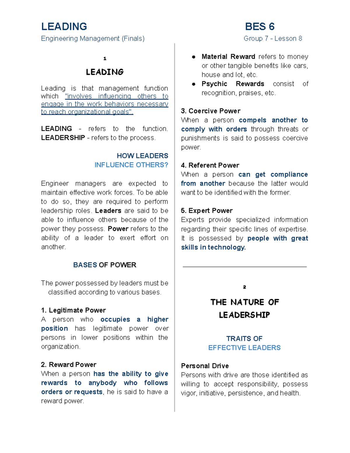 BES6 Group 7 Reviewer - A guide to engineering management - Engineering ...