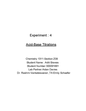 AA - lab report - Experiment 2: Enthalpy of Various Reactions A Tall ...