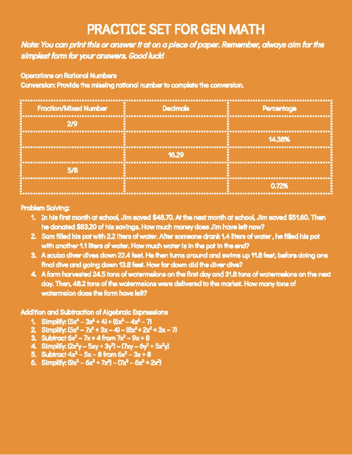 Practice SET FOR GEN MATH - PRACTICE SET FOR GEN MATH Note: You can ...