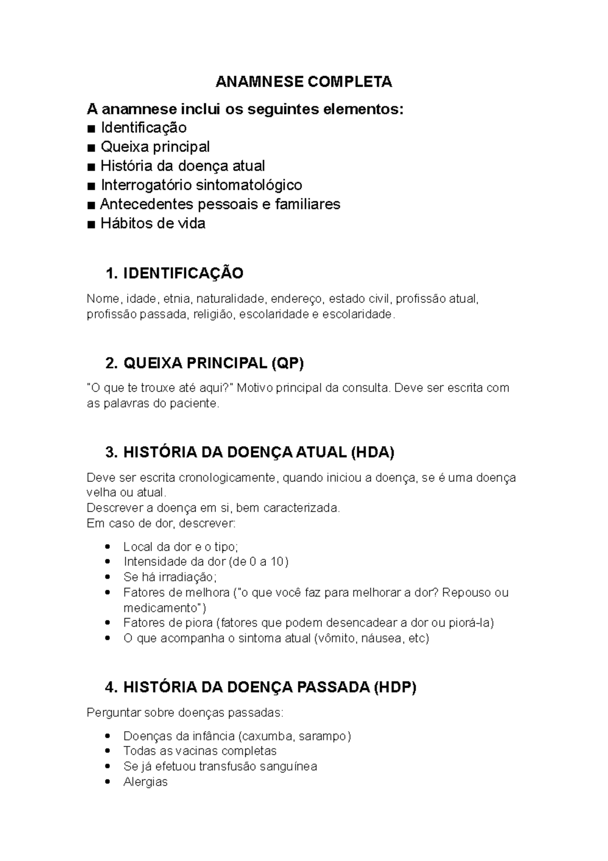 Anamnese Completa Anamnese Completa A Anamnese Inclui Os Seguintes Elementos Identificação 8635