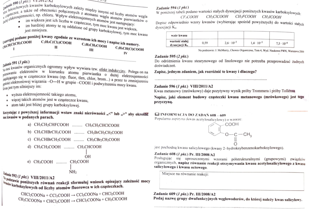 Kwasy karboksylowe II - kwasów miclektroujemnosci, takze od np