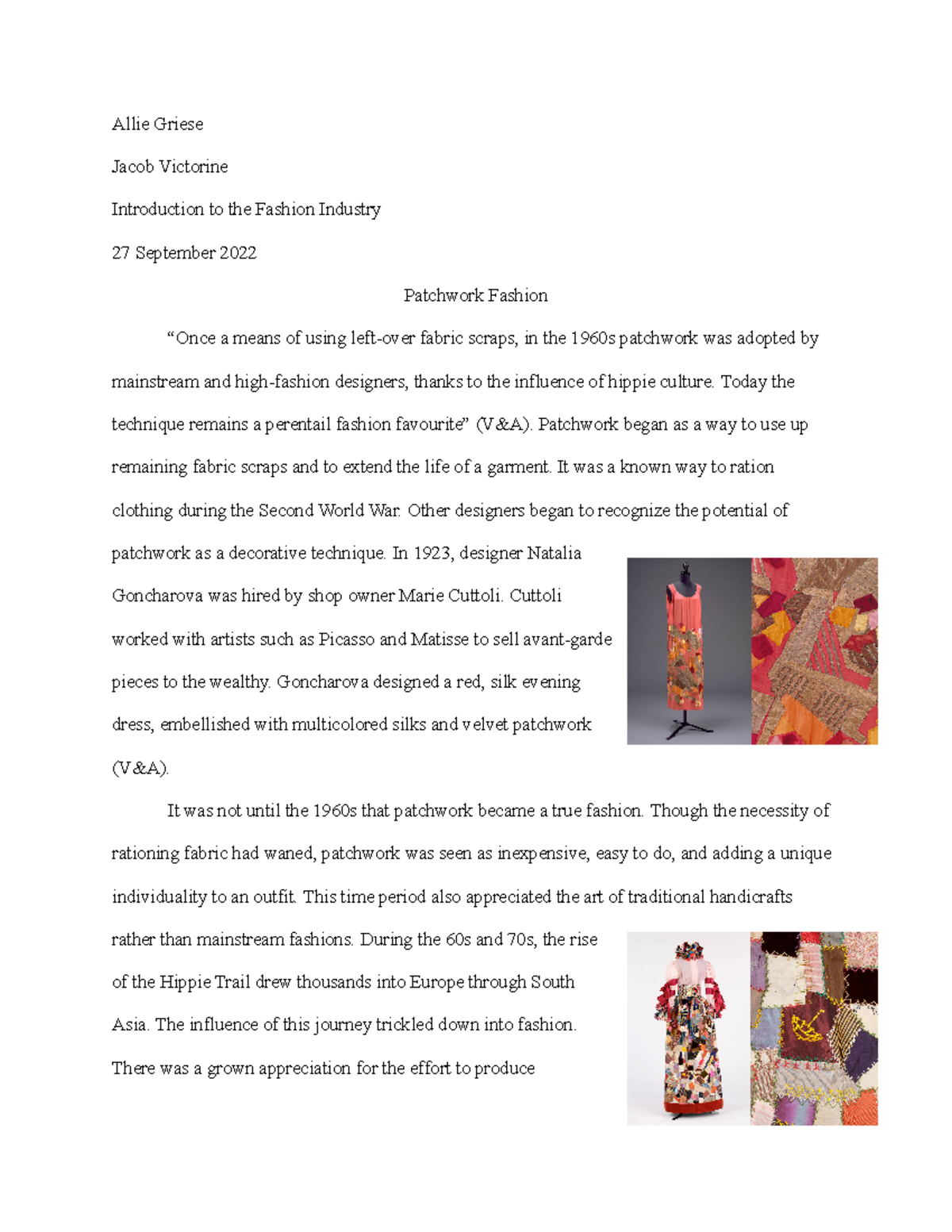 Chapter 3 Assignment Patchwork Fashion Essay Allie Griese Jacob