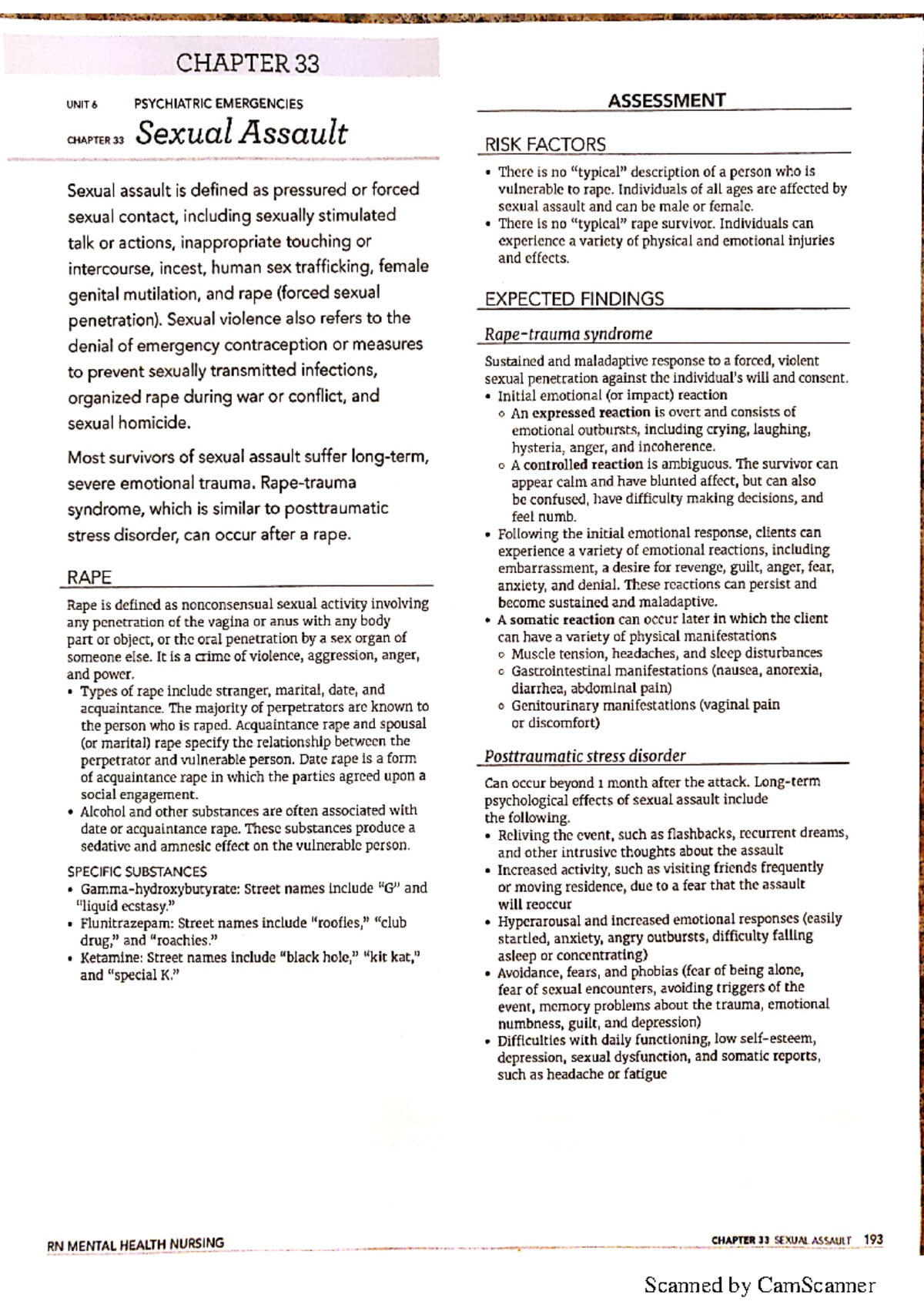 Sexual Assault Chapter - NURS251-006 - Scanned by CamScanner Scanned by ...