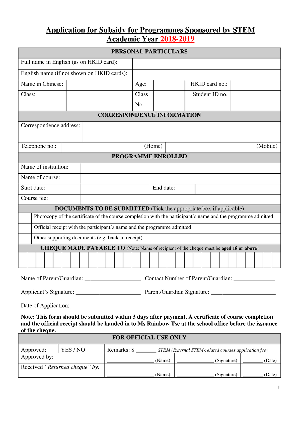 Applicationform reimburse - 1 Application for Subsidy for Programmes ...