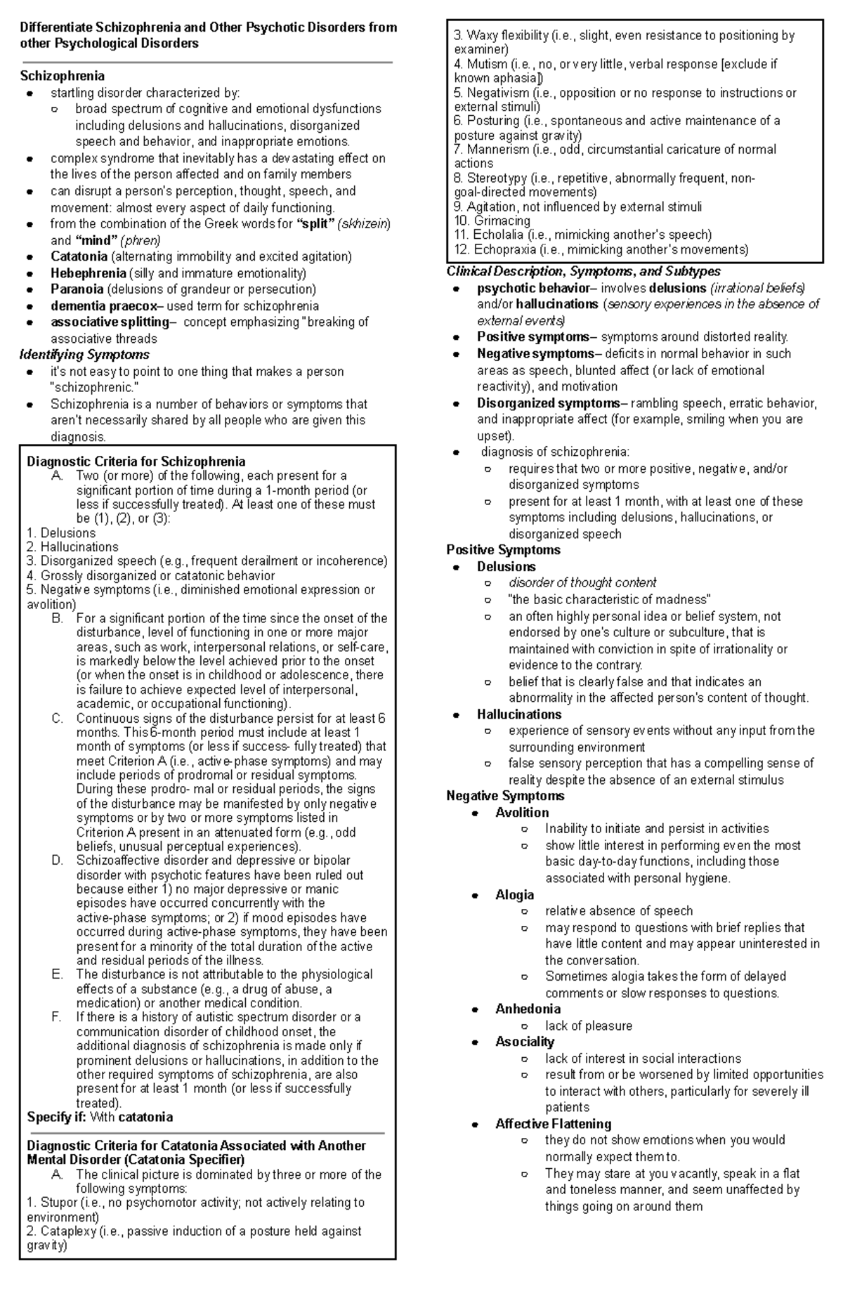 Abnormal Psychology Reviewer - Schizo - Differentiate Schizophrenia and ...