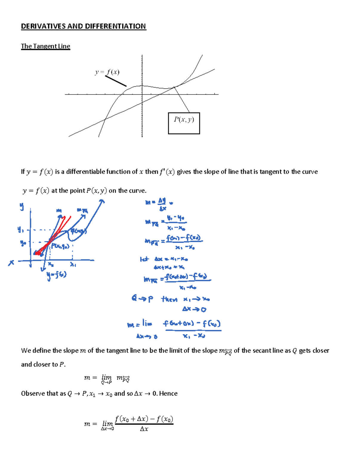 The Derivatives Notes 1 Derivatives And Differentiation The Tangent The Derivatives Notes 1 Derivatives And Differentiation The Tangent