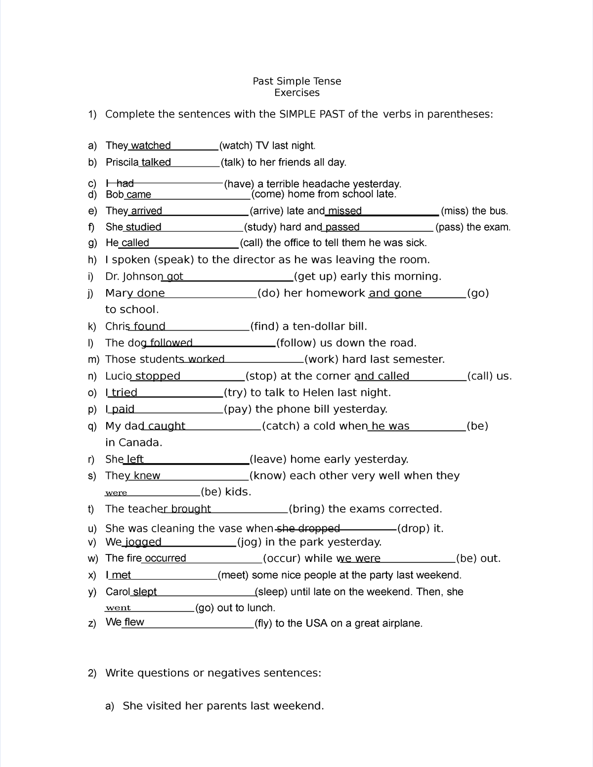 Pdf past simple tense exercises - Past Simple Tense Exercises Complete ...