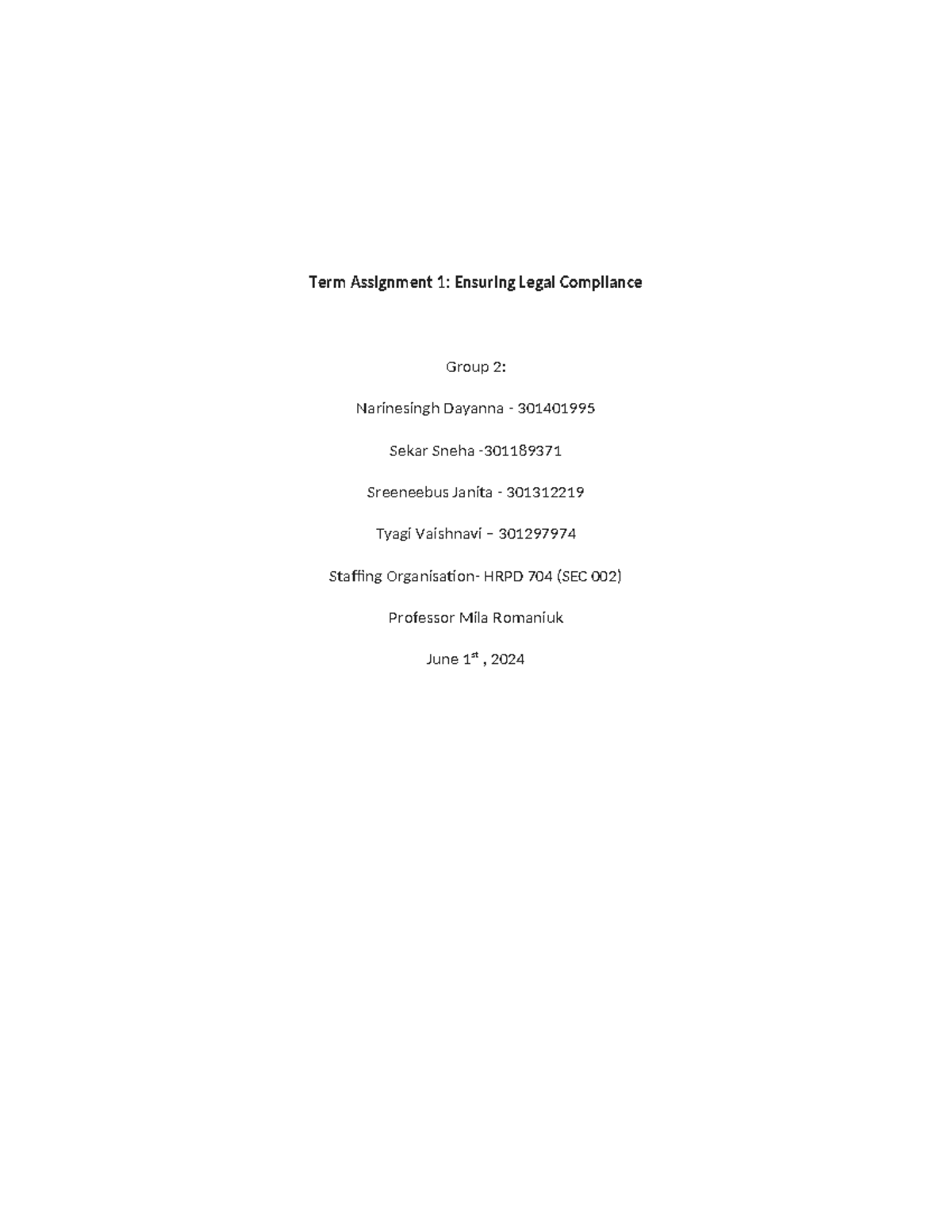 Staffing Pamplet Group 2 - Term Assignment 1: Ensuring Legal Compliance ...