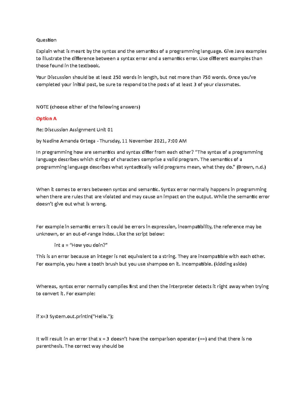 CS 1102 Java Programming Discusion Forum Unit 1 - Question Explain what ...