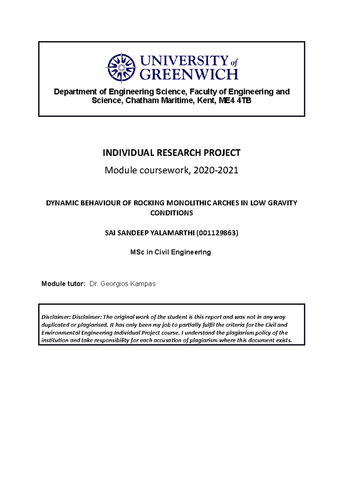 Progress report sai sandeep - Department of Engineering Science ...