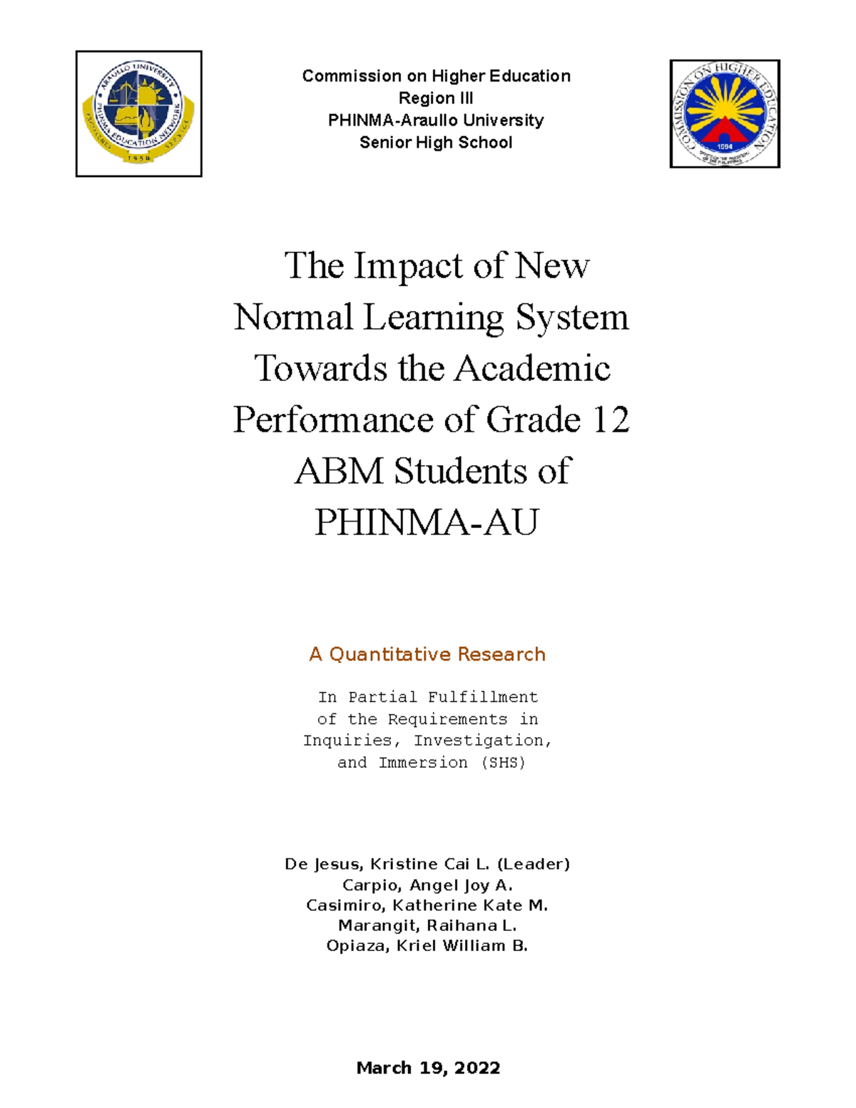 Chapter 1 LT APP 007 V - The Impact of New Normal Learning System ...