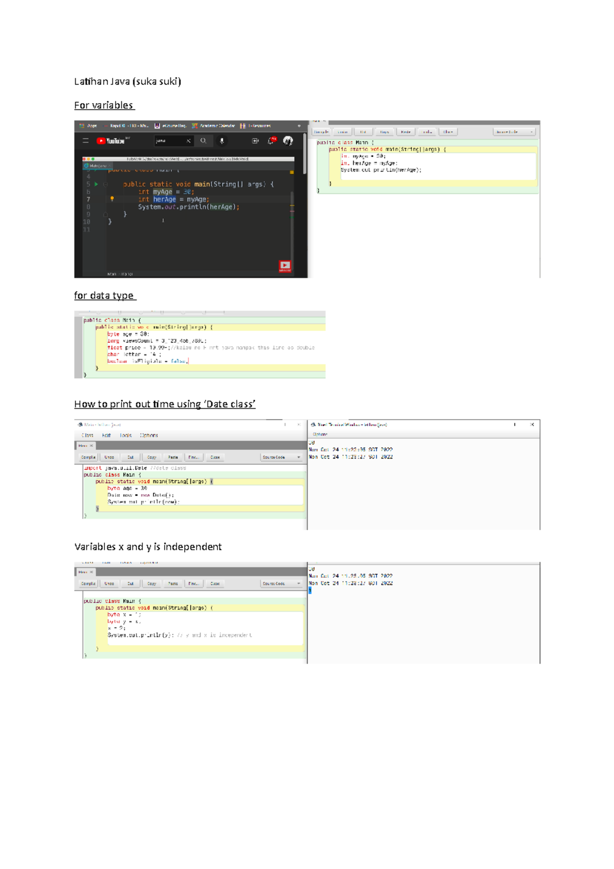 Latihan java (for fun) - x - Latihan Java (suka suki) For variables for ...