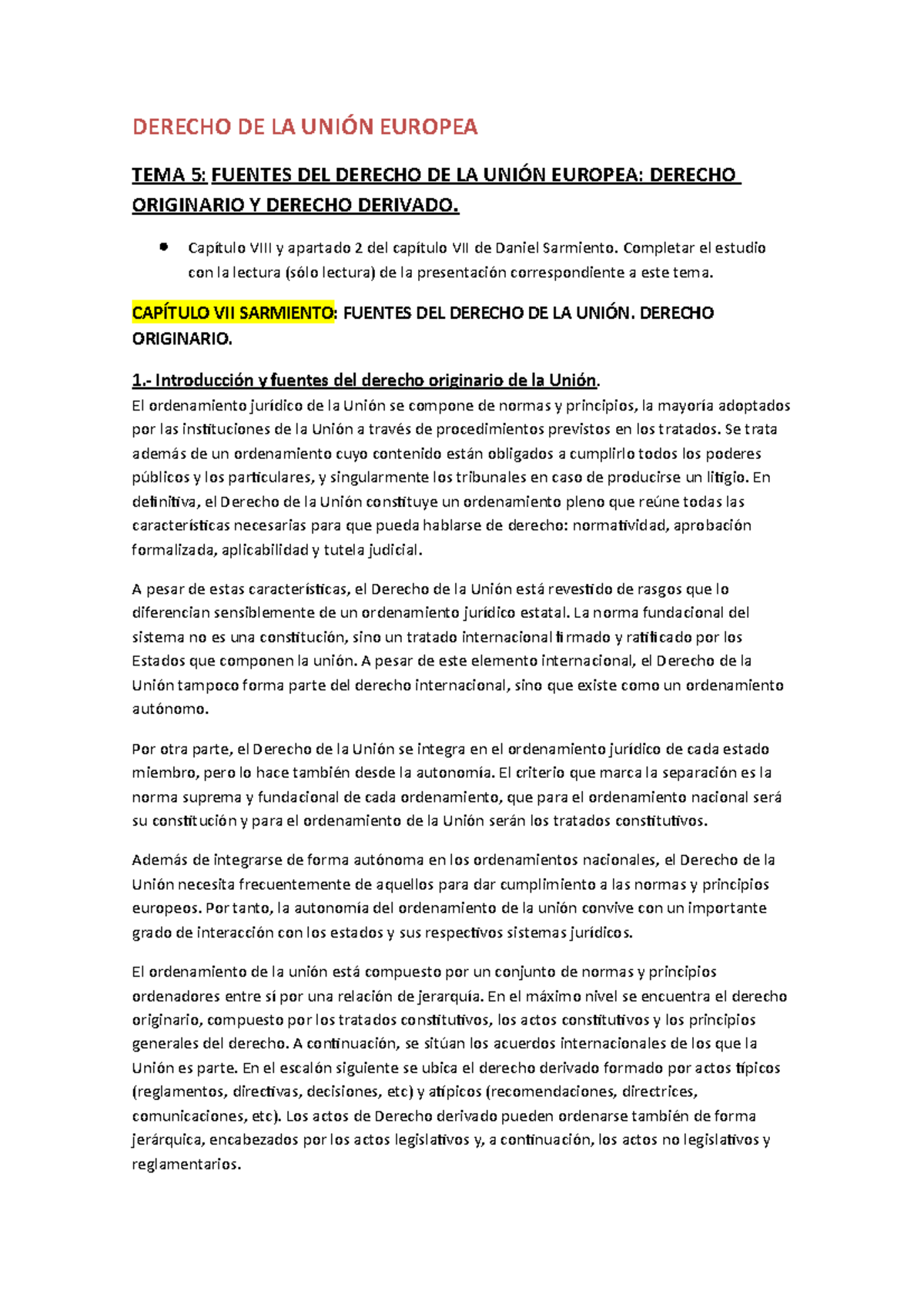 TEMA 5 DUE - Tema 5 Derecho de la UE - DERECHO DE LA UNIÓN EUROPEA TEMA ...