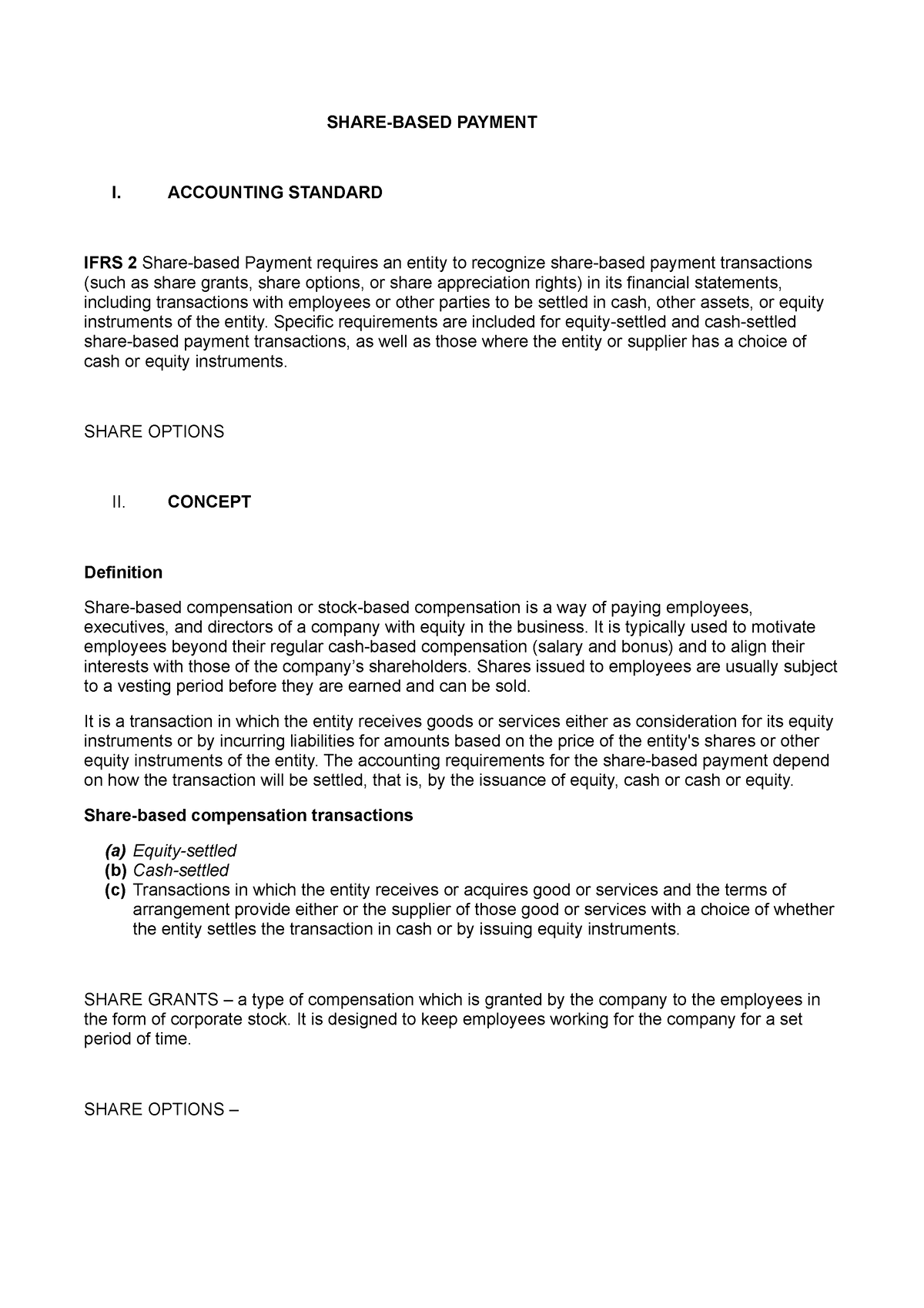 Share Bsased - Skdkfkj - SHARE-BASED PAYMENT I. ACCOUNTING STANDARD ...