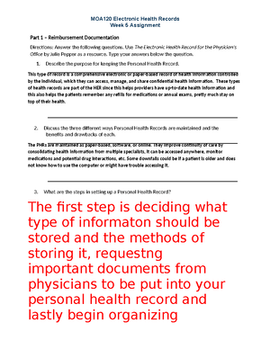 Week 2 Online Lab - Lab - MOA115 Medical Records And Insurance Week 2 ...