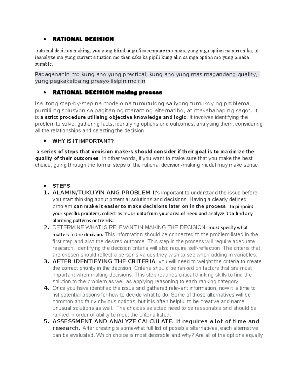 Rational Decision Reporting - RATIONAL DECISION -rational decision ...